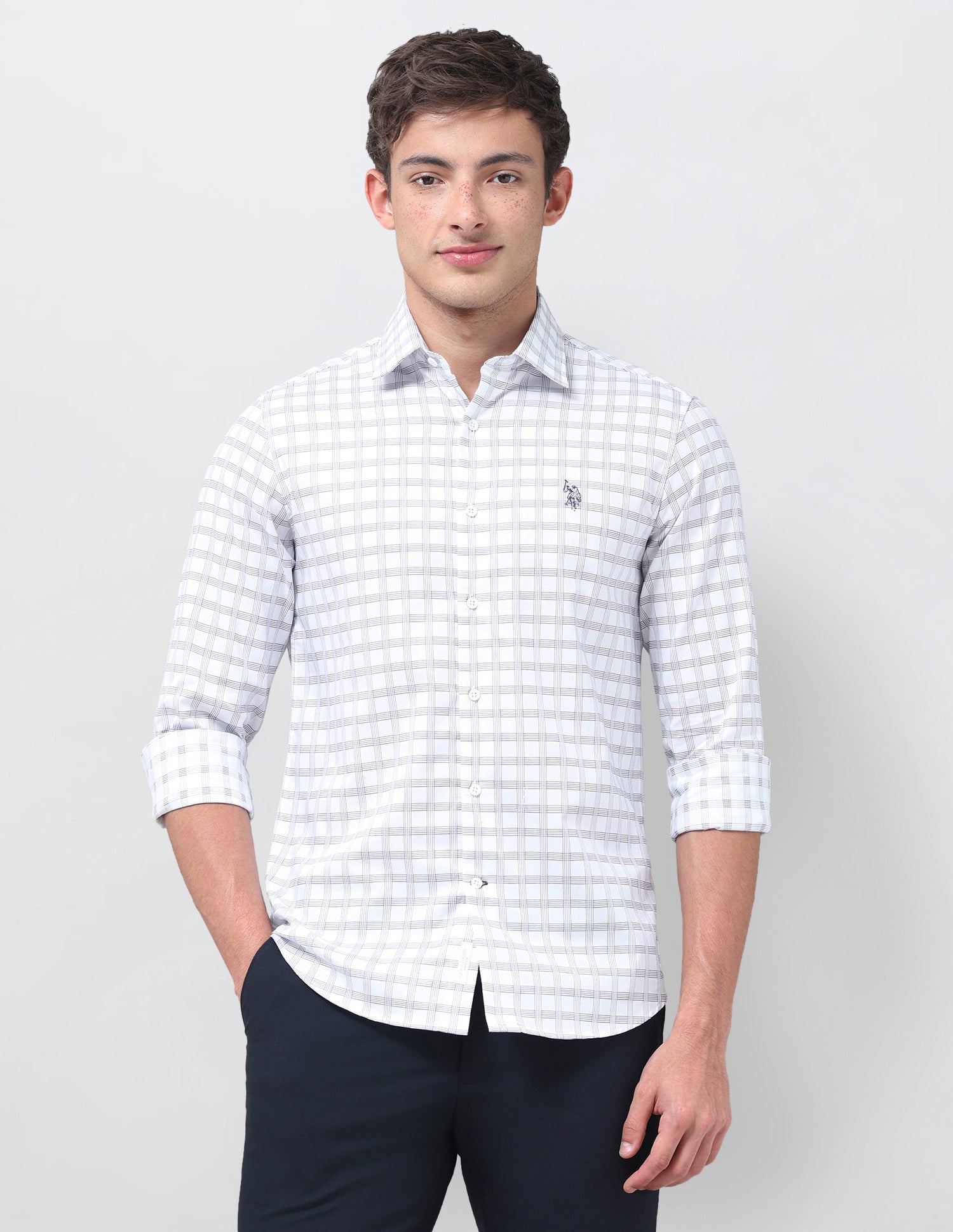 Grid Tattersall Checked Twill Shirt White - U.S. Polo Assn. India | Large