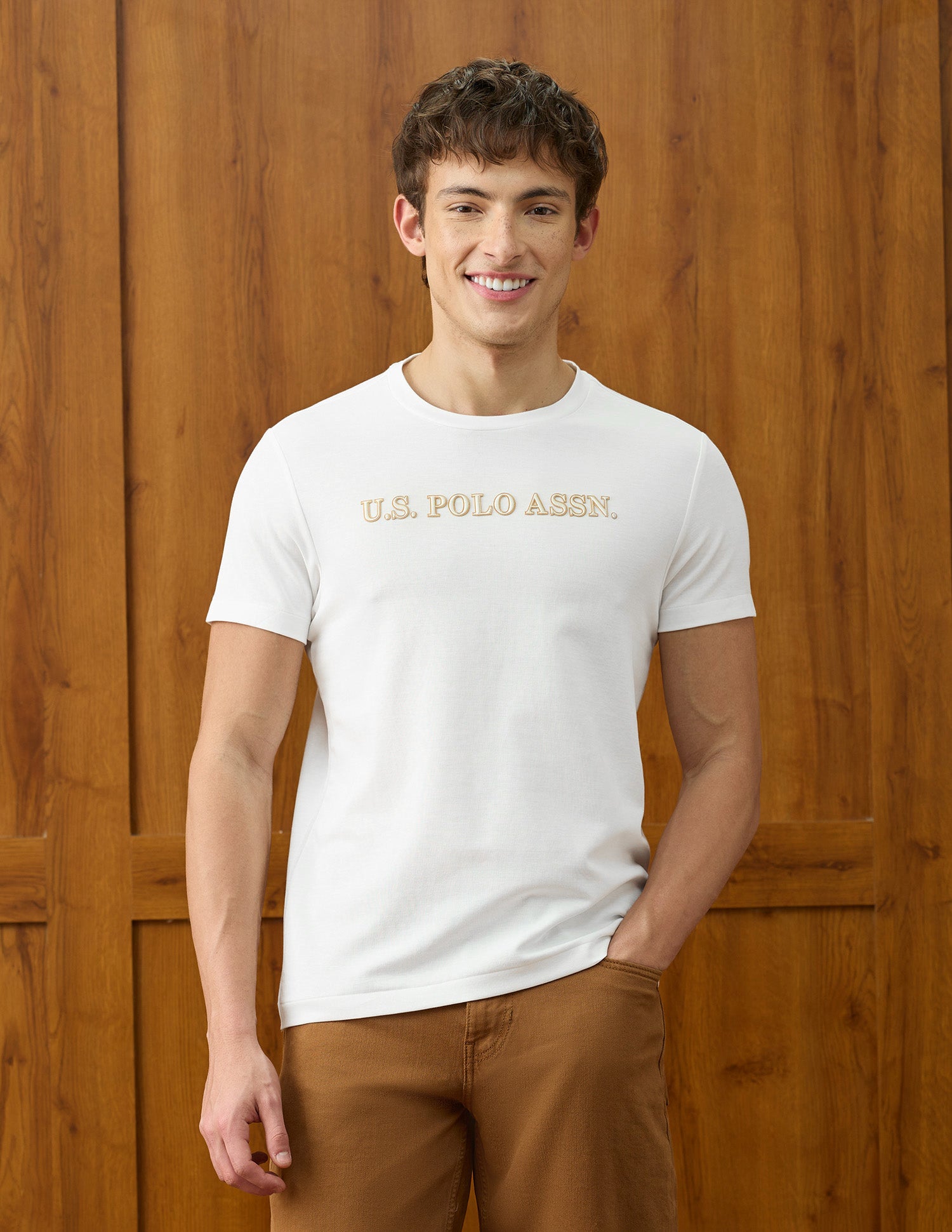 Solid Slim Fit T-Shirt Off White - U.S. Polo Assn. India | Large