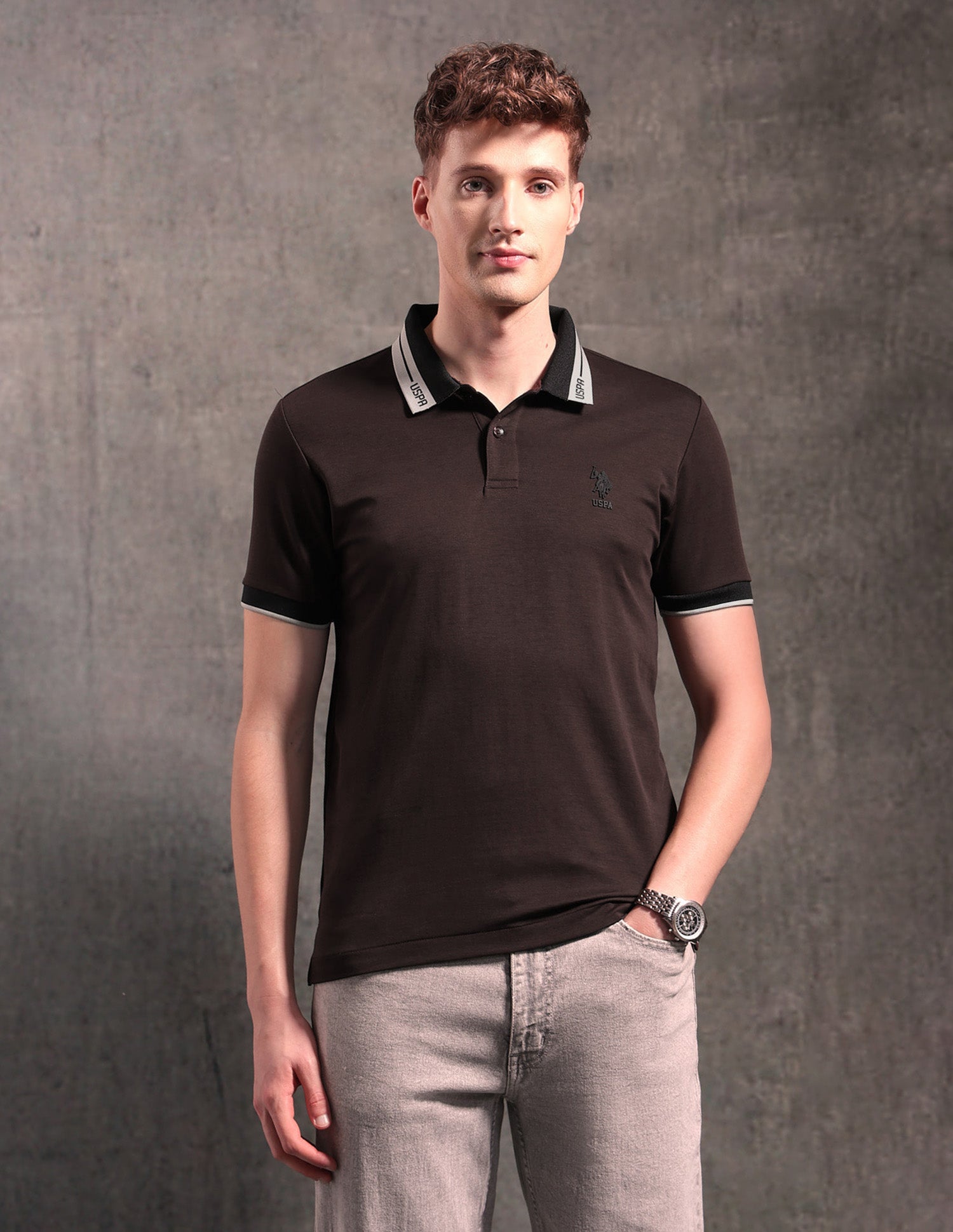 Black & Gold Regular Fit Polo Shirt Dark Brown - U.S. POLO ASSN. | Large