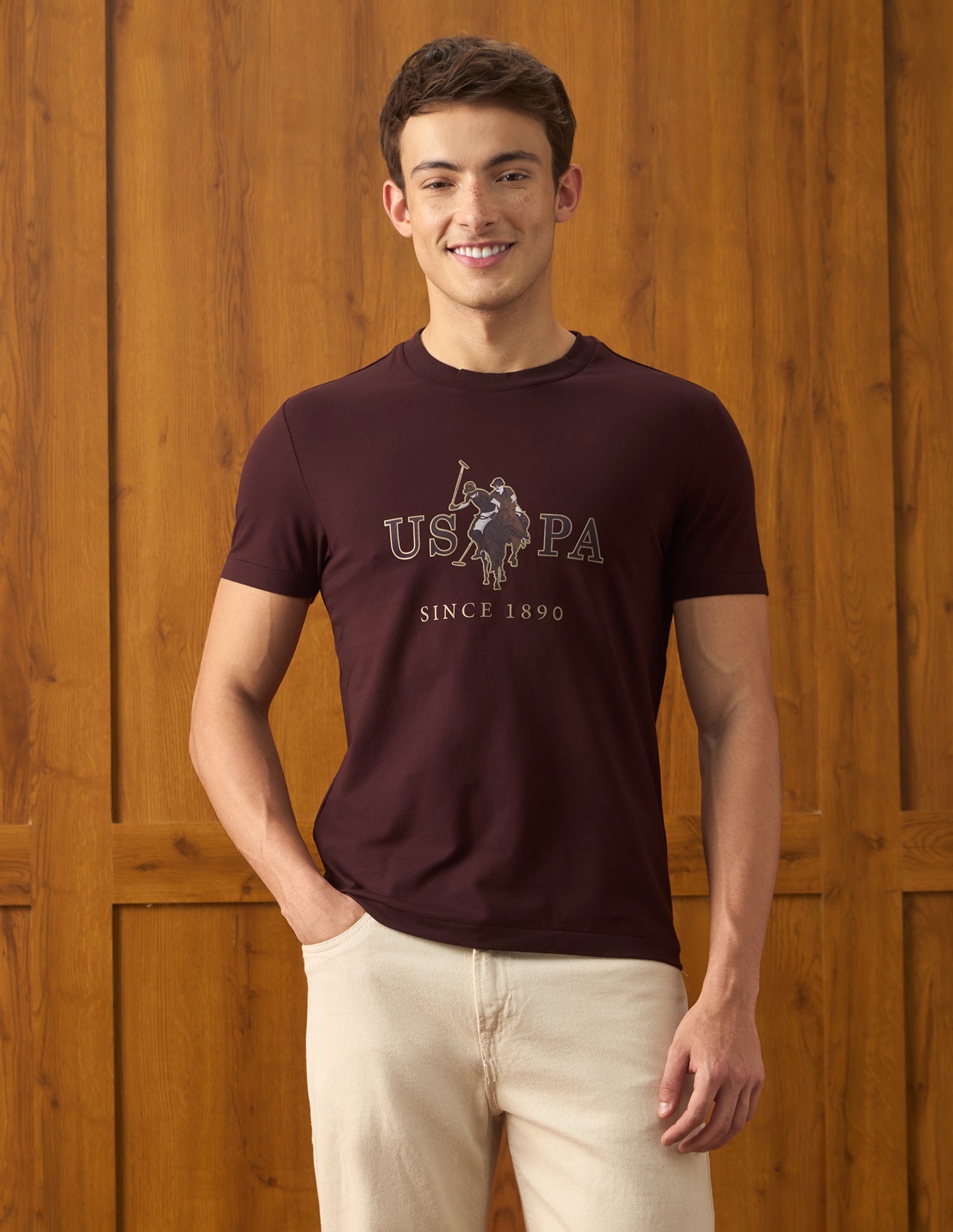 Brand Printed Slim Fit T-Shirt Maroon - U.S. Polo Assn. India | Large
