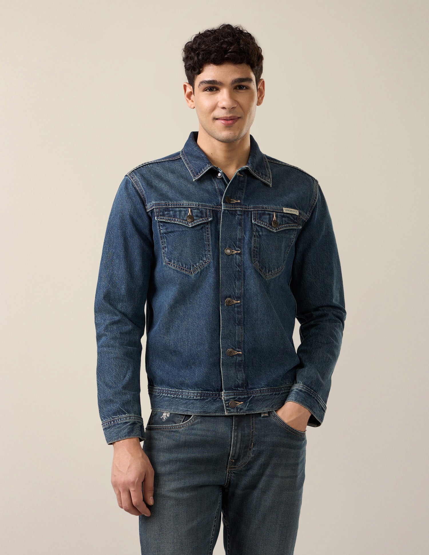 Solid Regular Fit Denim Jacket Dark Blue - U.S. Polo Assn. India | Large