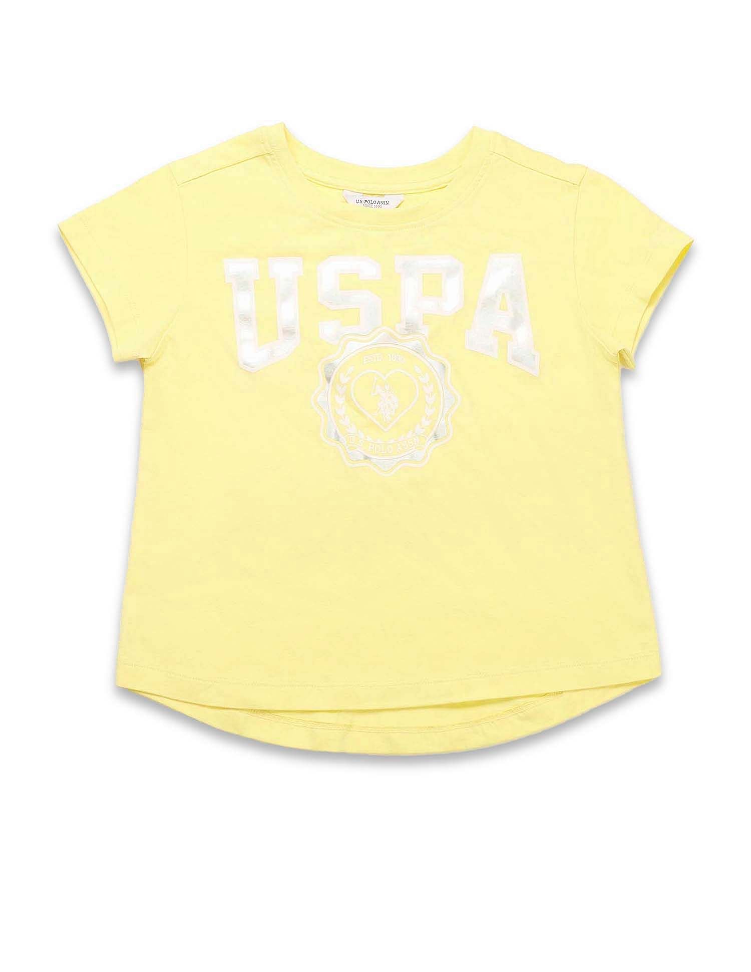 Girls Foil Print Relaxed Fit T-Shirt Yellow - U.S. POLO ASSN. | Large