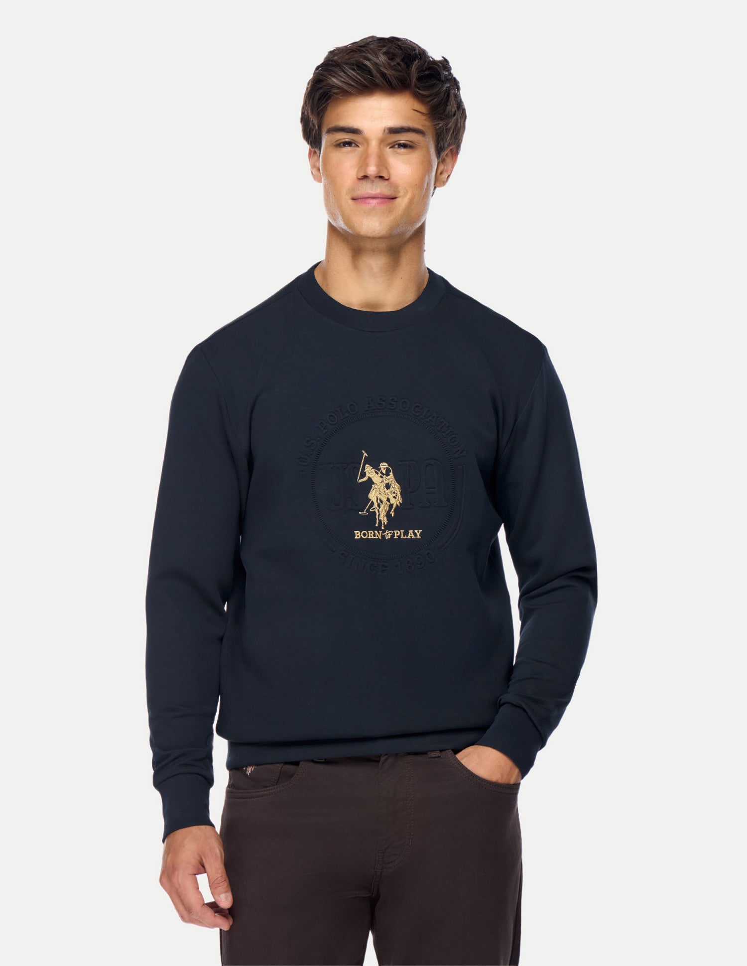 Brand Embossed Slim Fit Sweatshirt Navy - U.S. Polo Assn. India | Large