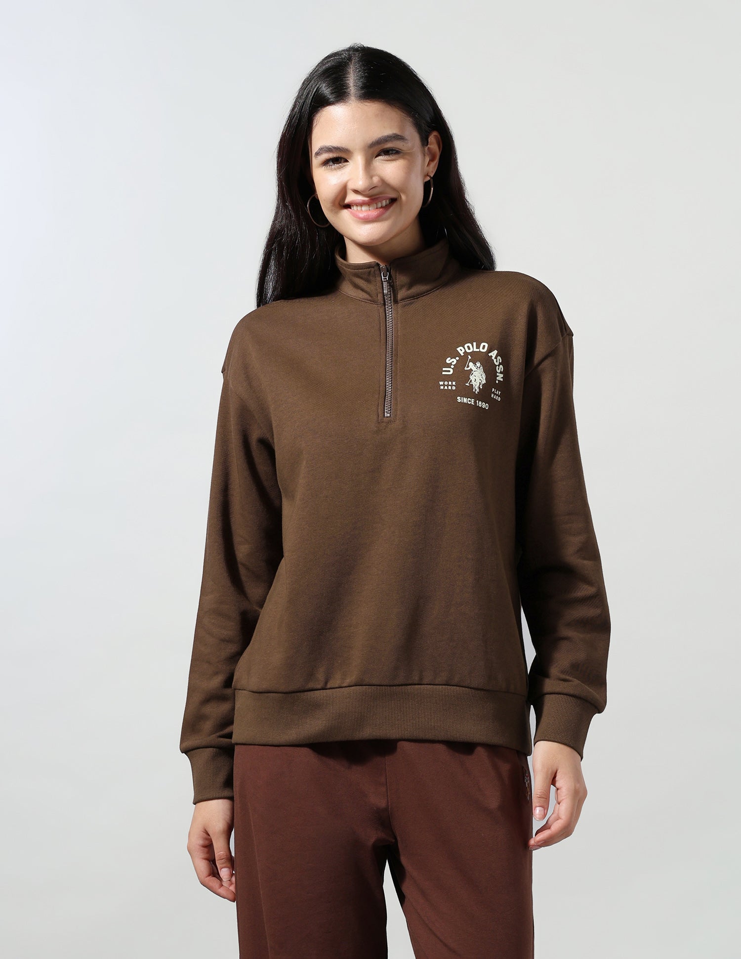 Solid Regular Fit Sweatshirt Brown - U.S. Polo Assn. India | Large