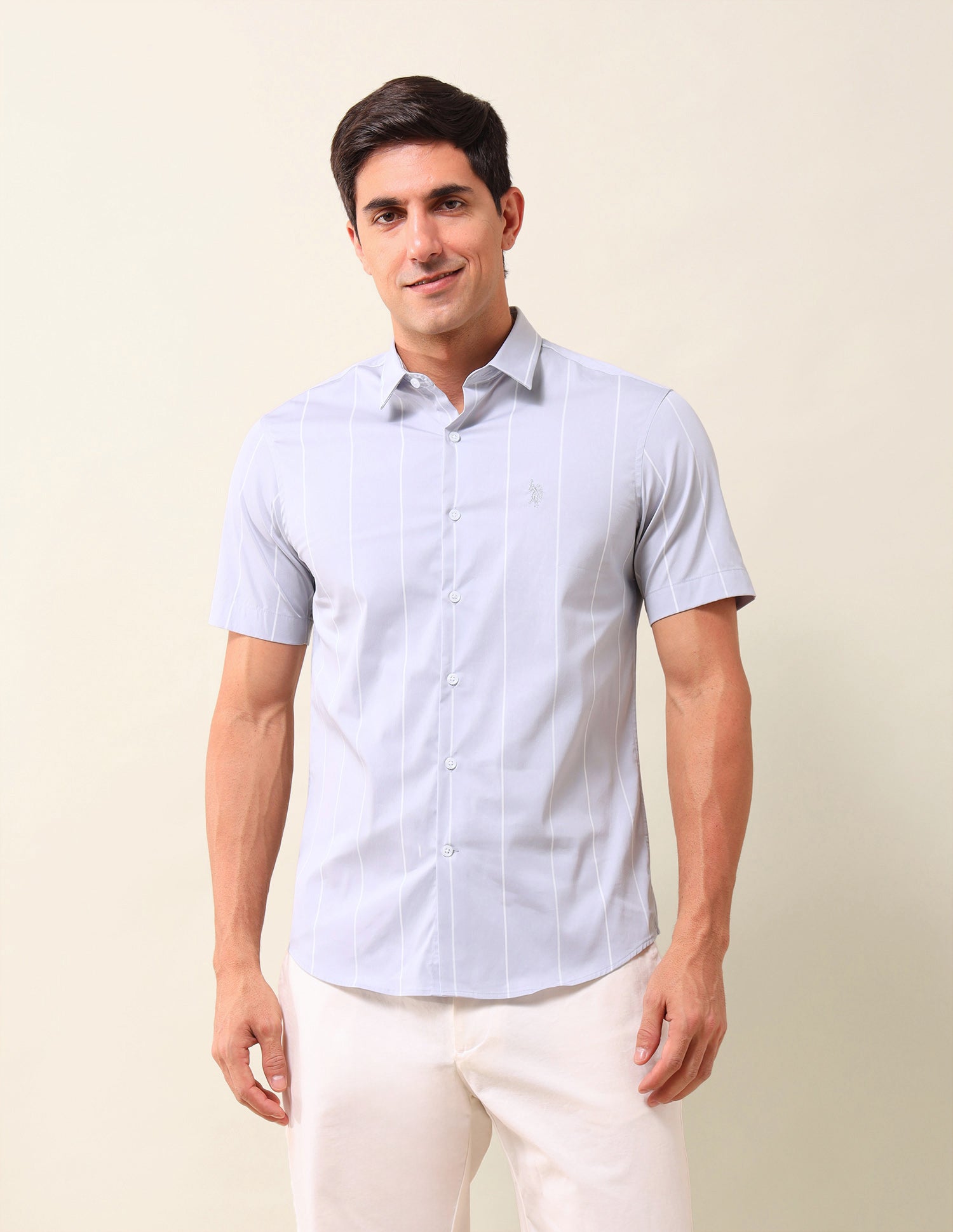 Vertical Striped Tailored Fit Shirt Light Grey - U.S. Polo Assn. India | Large