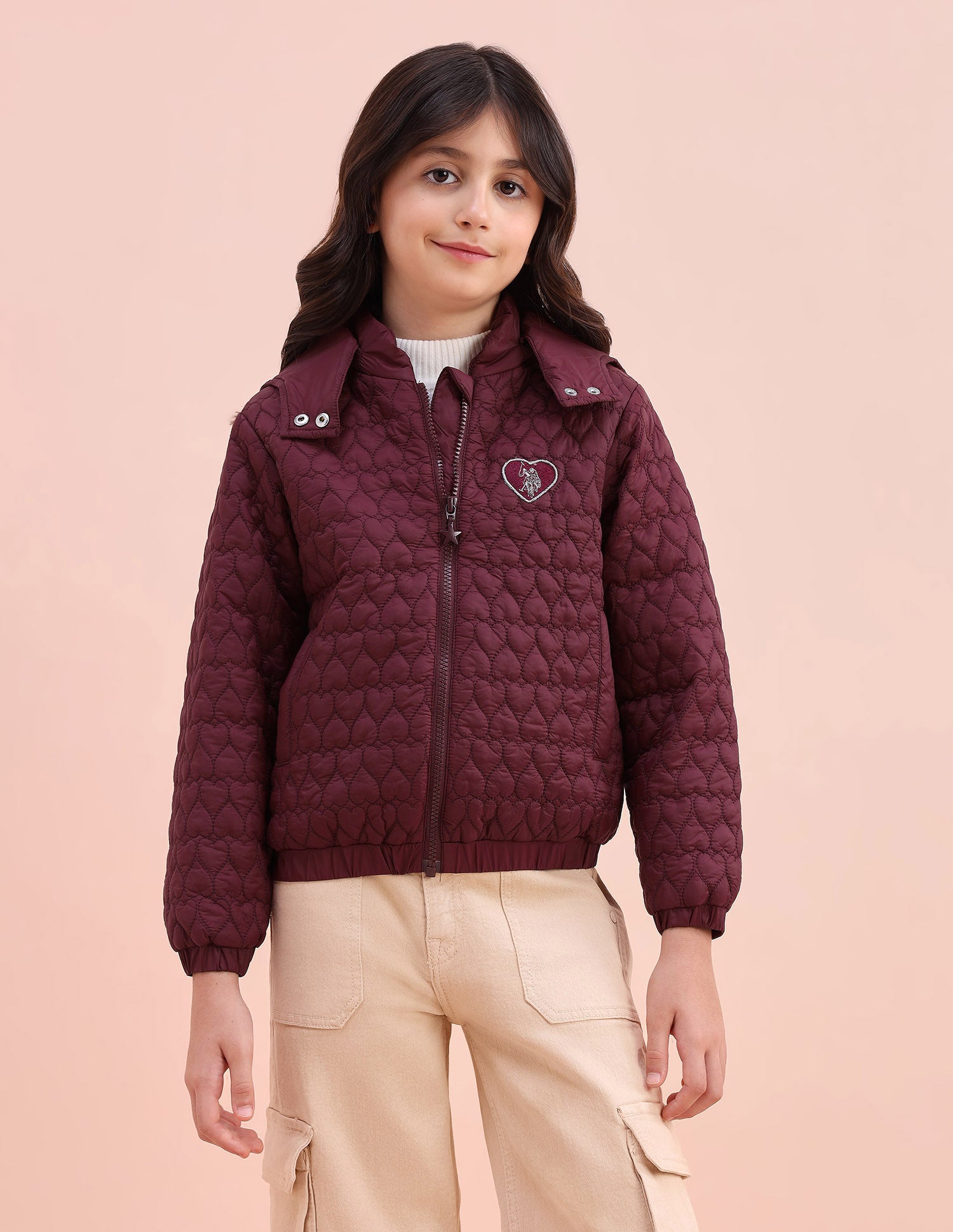Heart Quilted Regular Fit Jacket Cherry - U.S. POLO ASSN. | Large