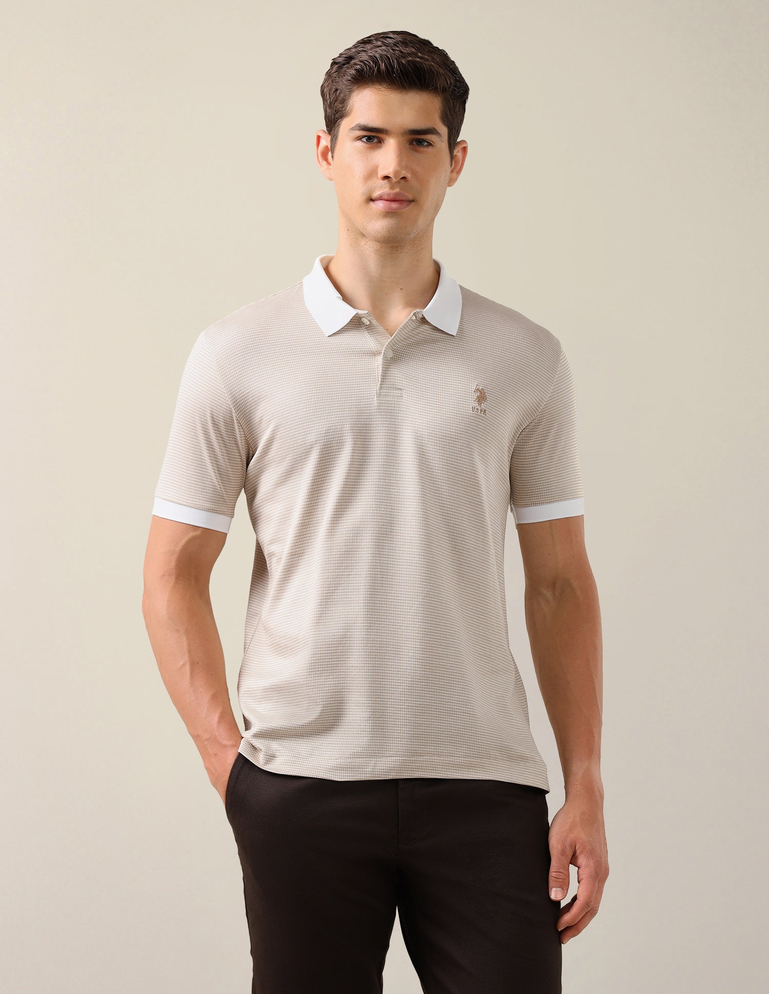Textured Slim Fit Polo Shirt Light Brown - U.S. Polo Assn. India | Large