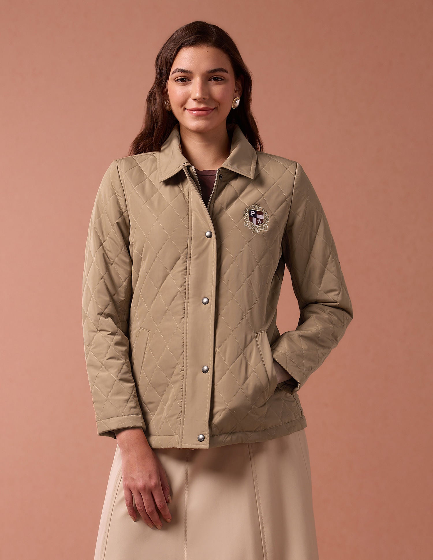 Hooded Solid Quilted Jacket Camel - U.S. POLO ASSN. | Large