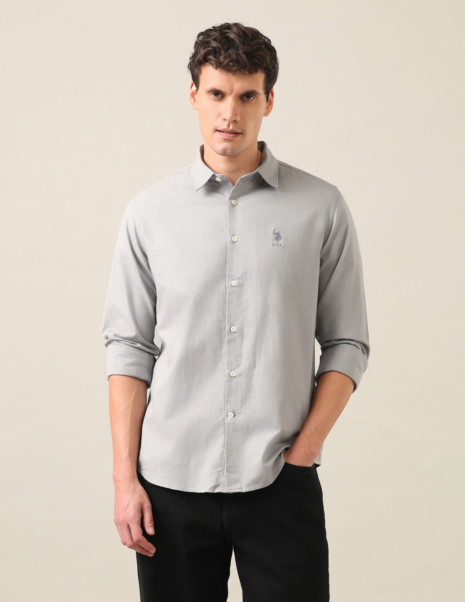 Solid Dobby Shirt Grey - U.S. Polo Assn. India | Large