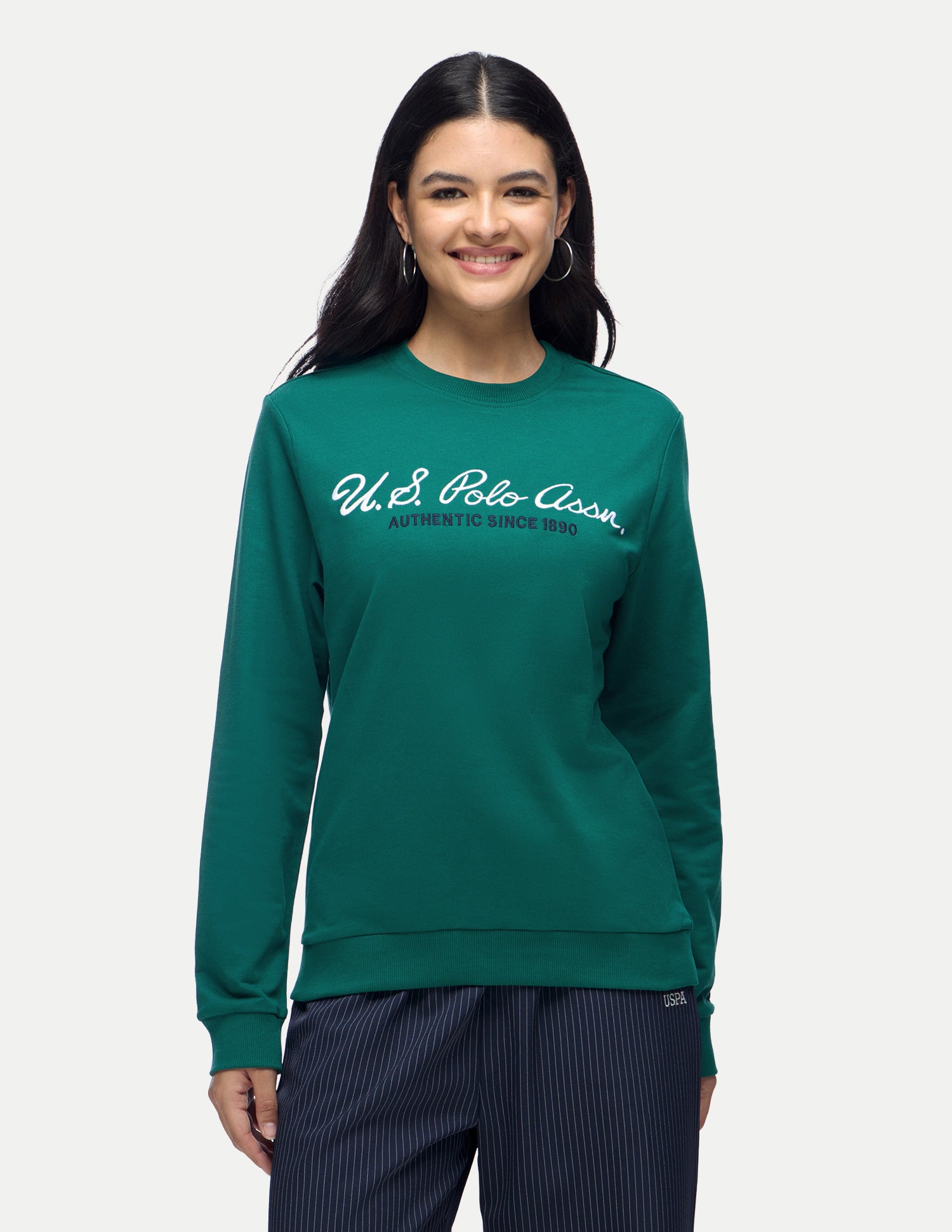 Brand Embroidered Relaxed Fit Sweatshirt Green - U.S. Polo Assn. India | Large