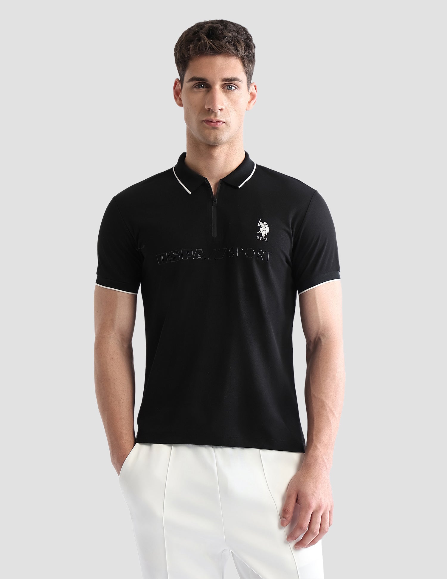 Brand Embossed Regular Fit Active Polo Shirt Black - U.S. POLO ASSN. | Large
