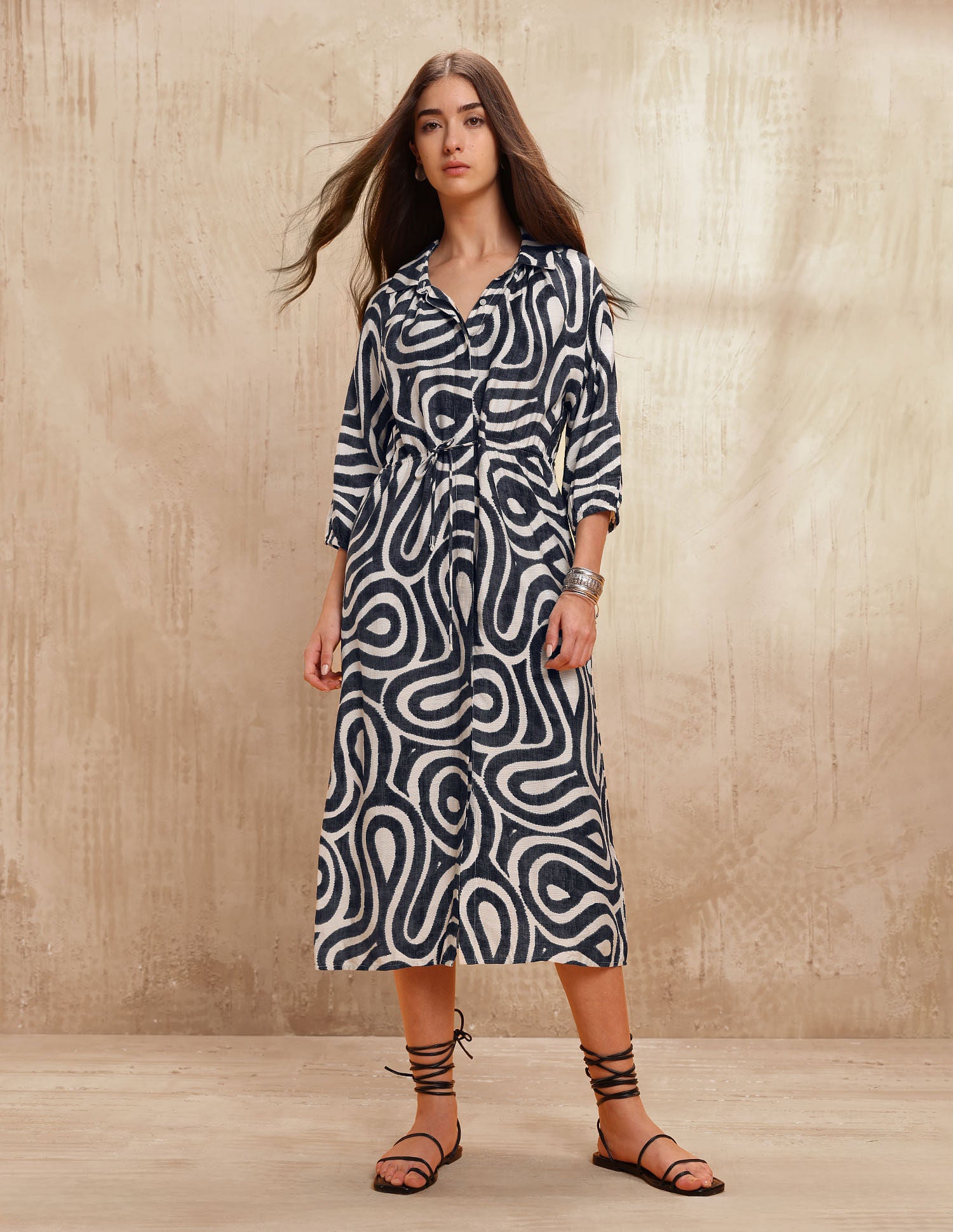 Abstract Printed Shirt Dress Black & White - U.S. POLO ASSN. | Large