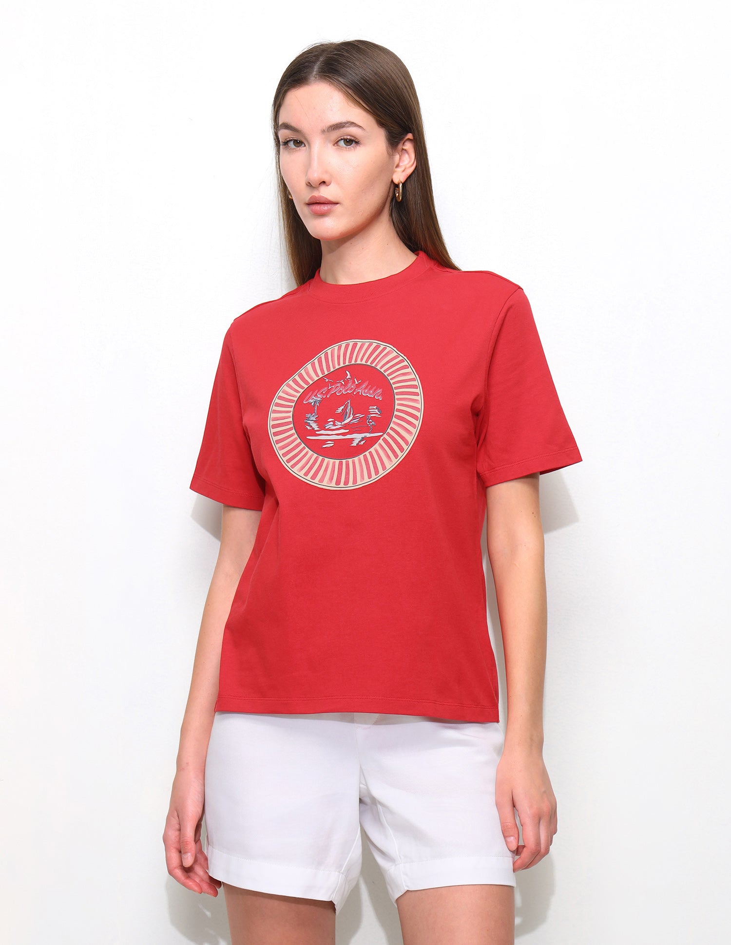 Digital Graphic Brand Printed Boxy Fit T-Shirt Red - U.S. Polo Assn. India | Large