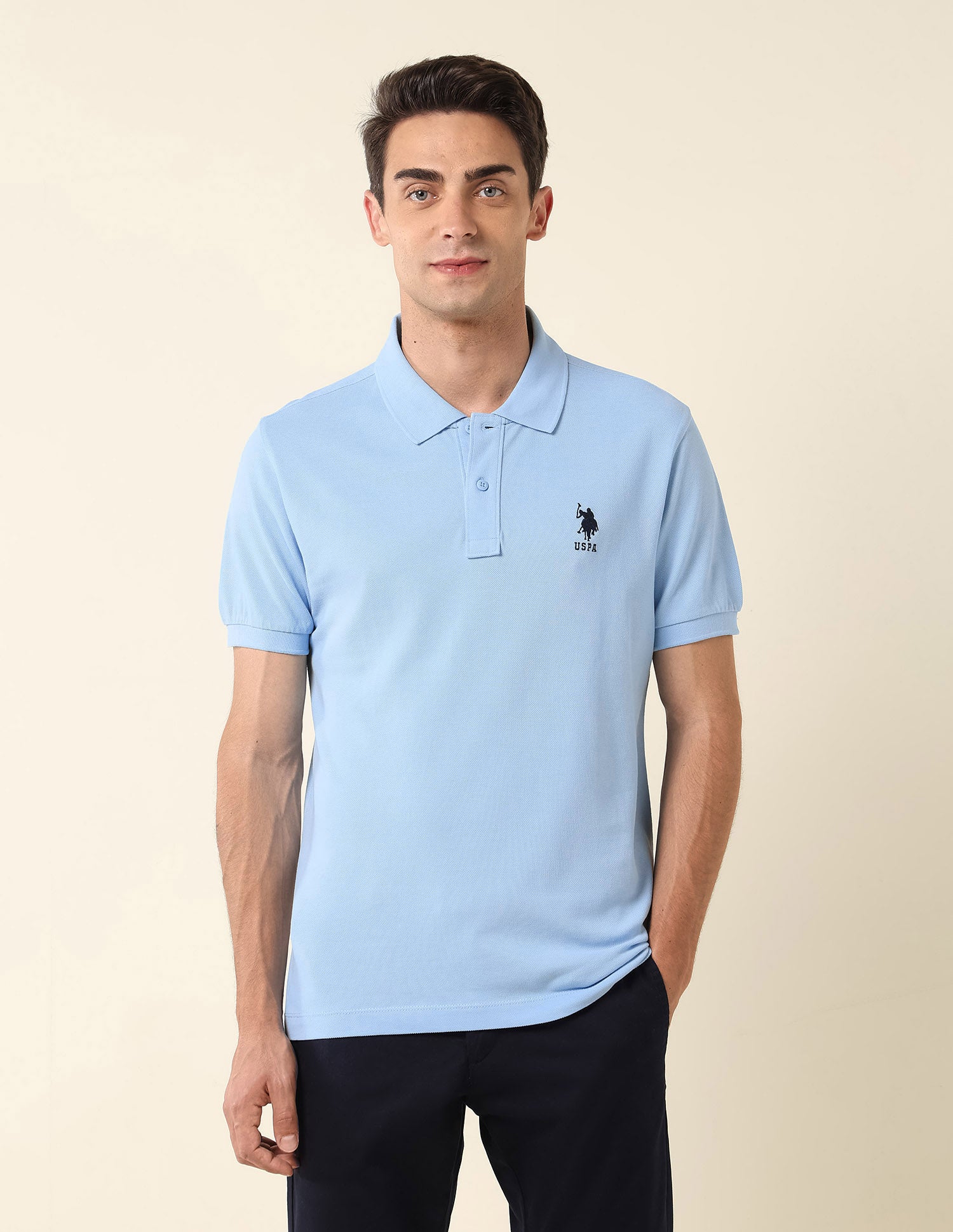 Slim Fit Pure Cotton Polo Shirt Light Blue - U.S. Polo Assn. India | Large
