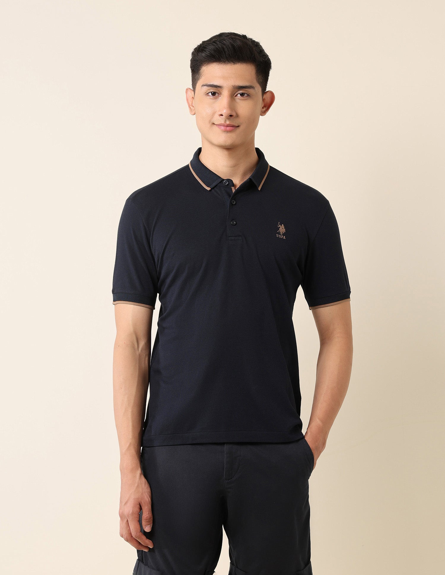 Textured Slim Fit Polo Shirt Navy - U.S. Polo Assn. India | Large