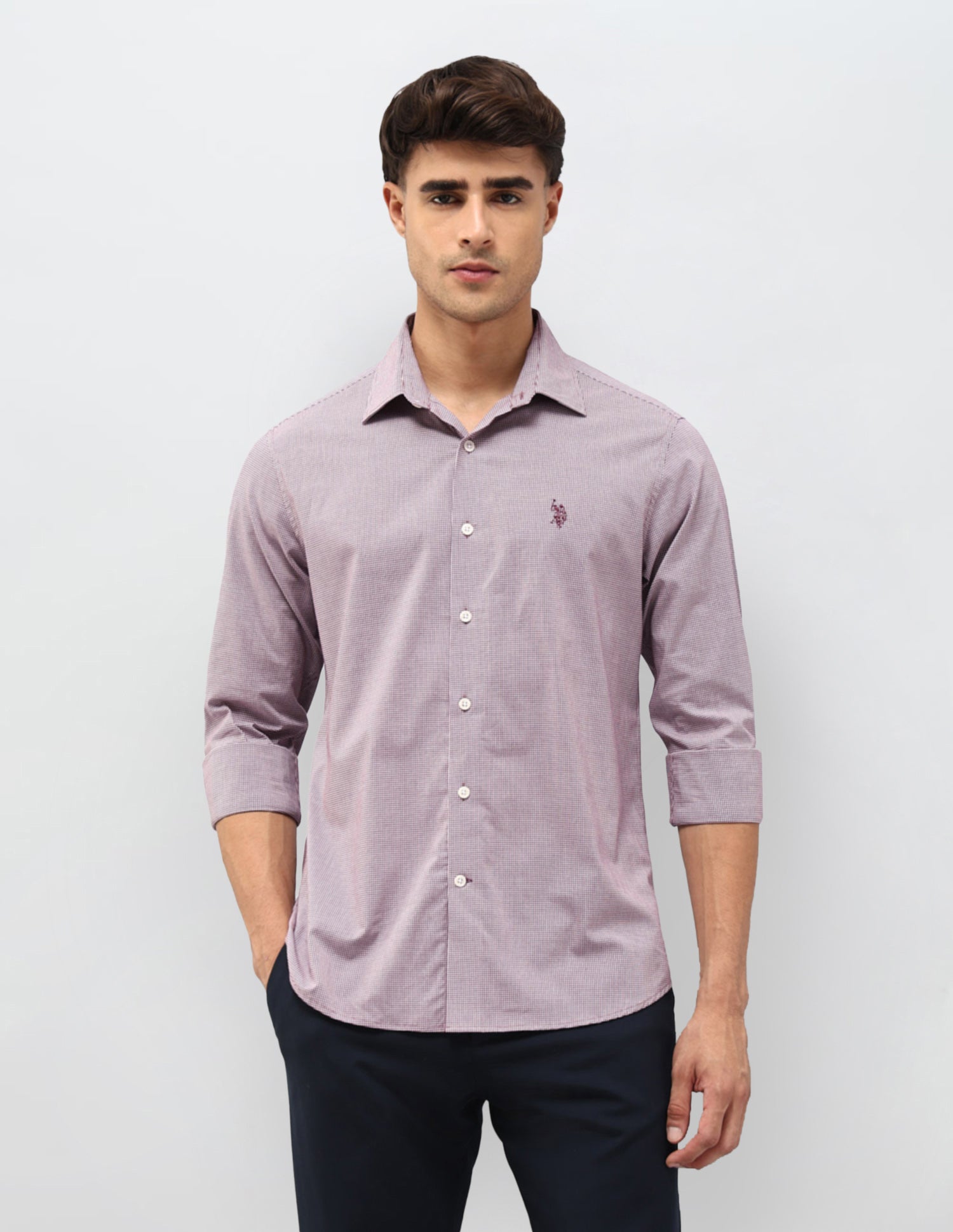 Micro Checked Tailored Fit Shirt Purple - U.S. POLO ASSN. | Large