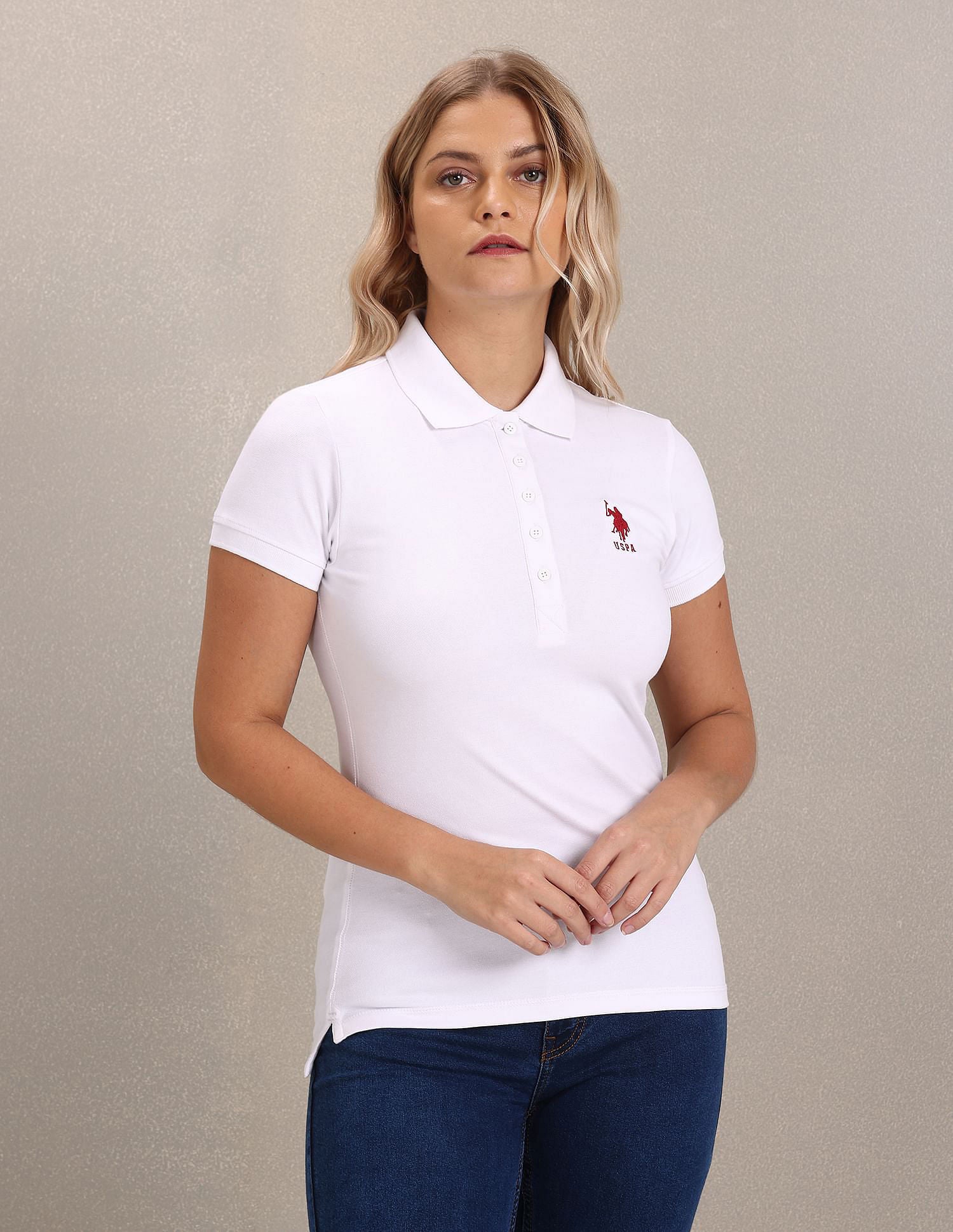 Brand Logo Solid Pique Polo Shirt White - U.S. POLO ASSN. | Large