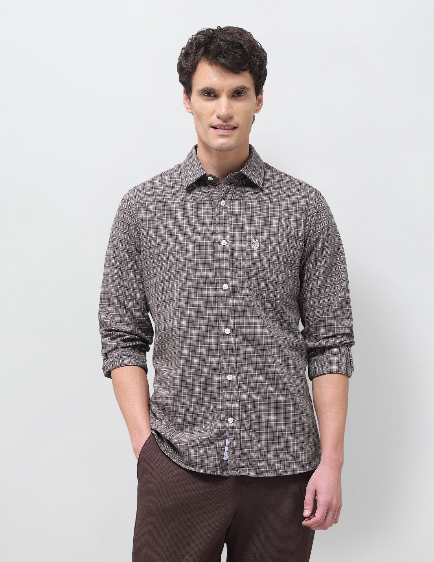 Oxford Grid Tattersall Checked Shirt Brown - U.S. Polo Assn. India | Large