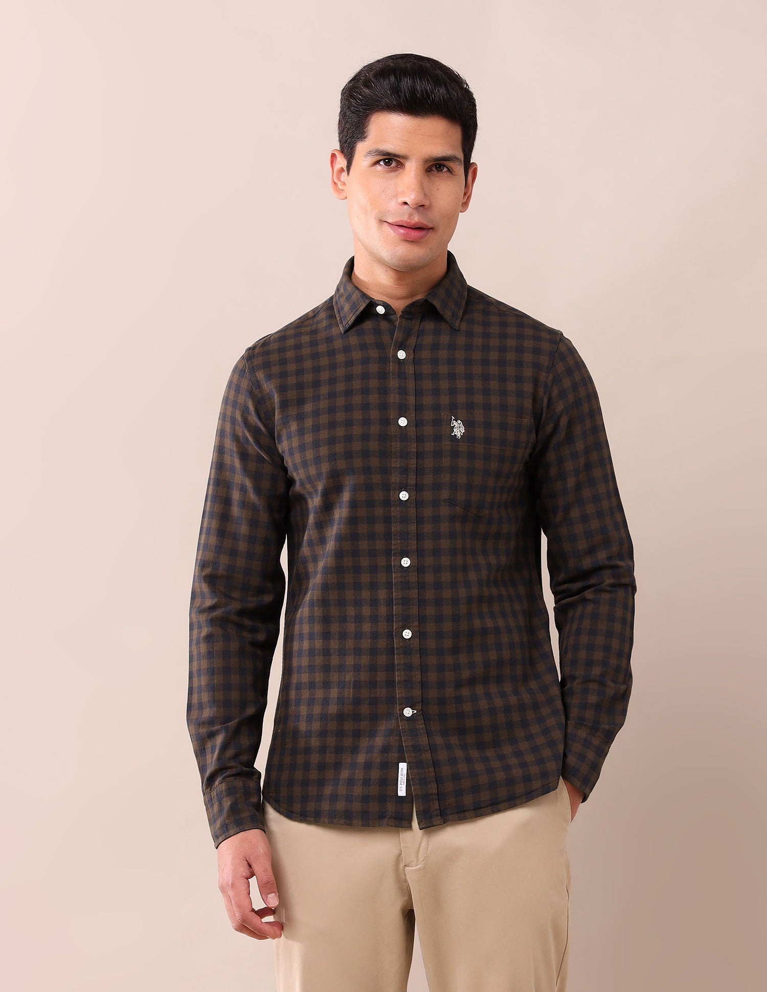 Tailored Fit Oxford Shirt Dark Khaki - U.S. Polo Assn. India | Large