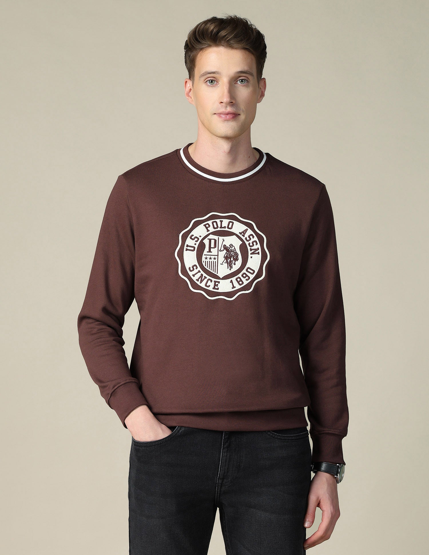 Brand Embroidered Regular Fit Sweatshirt Choco - U.S. POLO ASSN. | Large