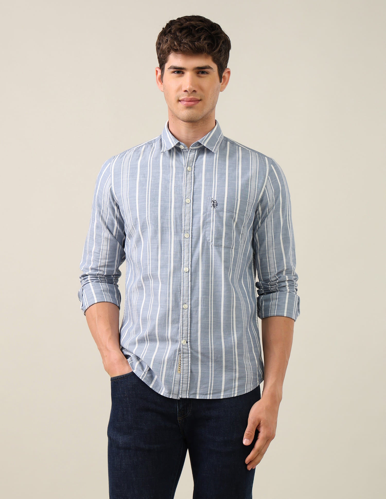 Vertical Striped Regular Fit Shirt Blue - U.S. Polo Assn. India | Large