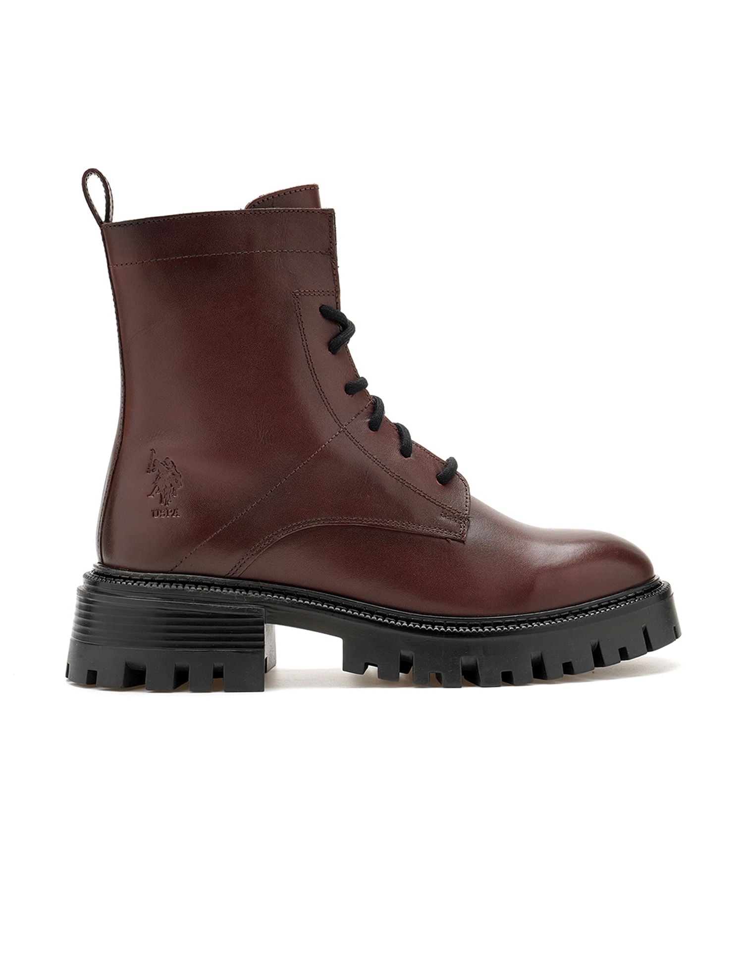 Women Fiorella Leather Combat Boots Burgundy - U.S. POLO ASSN. | Large