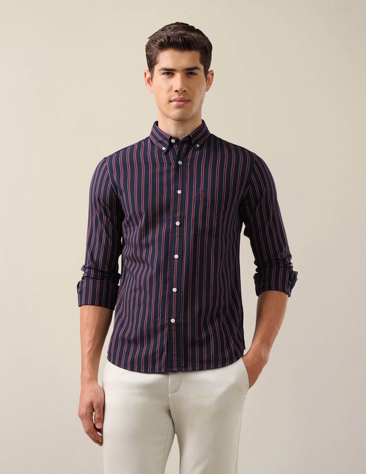 Oxford Tailored Fit Shirt Red - U.S. Polo Assn. India | Large