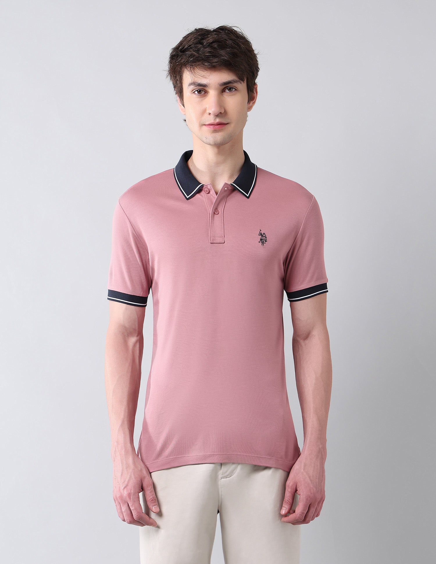 Solid Pure Cotton Muscle Fit Shirt Peach - U.S. Polo Assn. India | Large