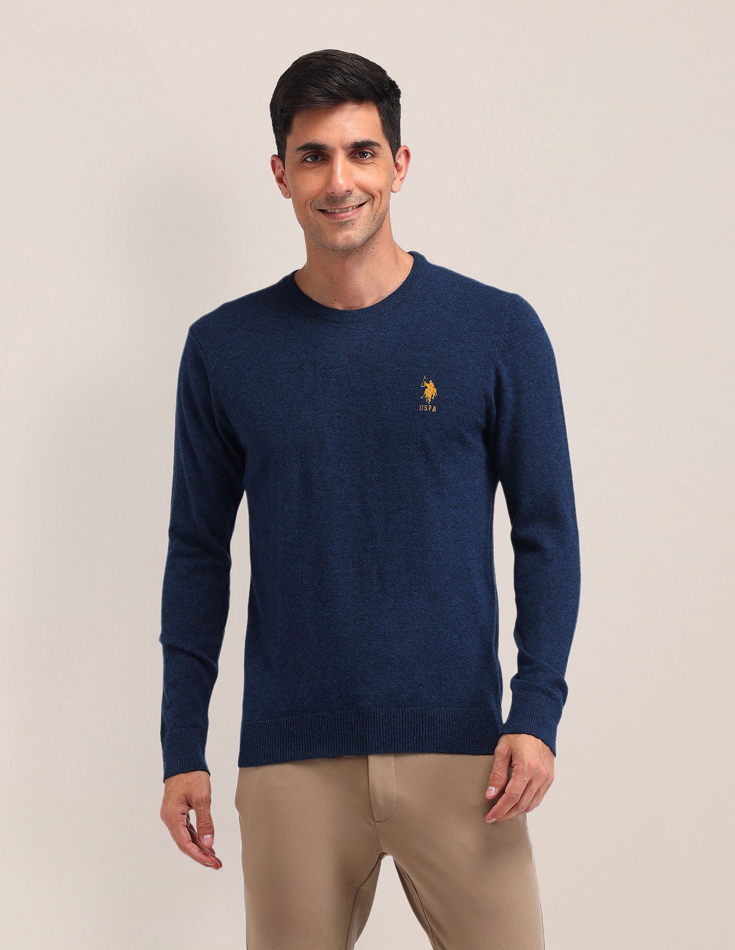 Regular Fit Solid Sweater Dark Blue - U.S. Polo Assn. India | Large