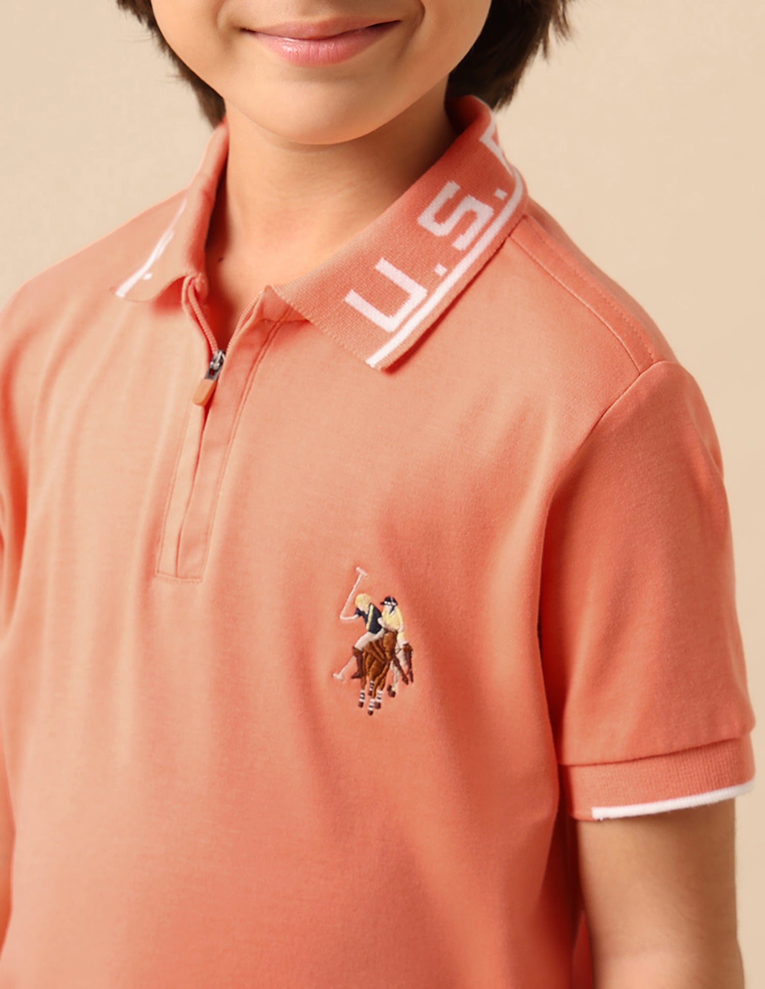 Boys Solid Regular Fit Polo Shirt Light Orange - U.S. POLO ASSN. | Large