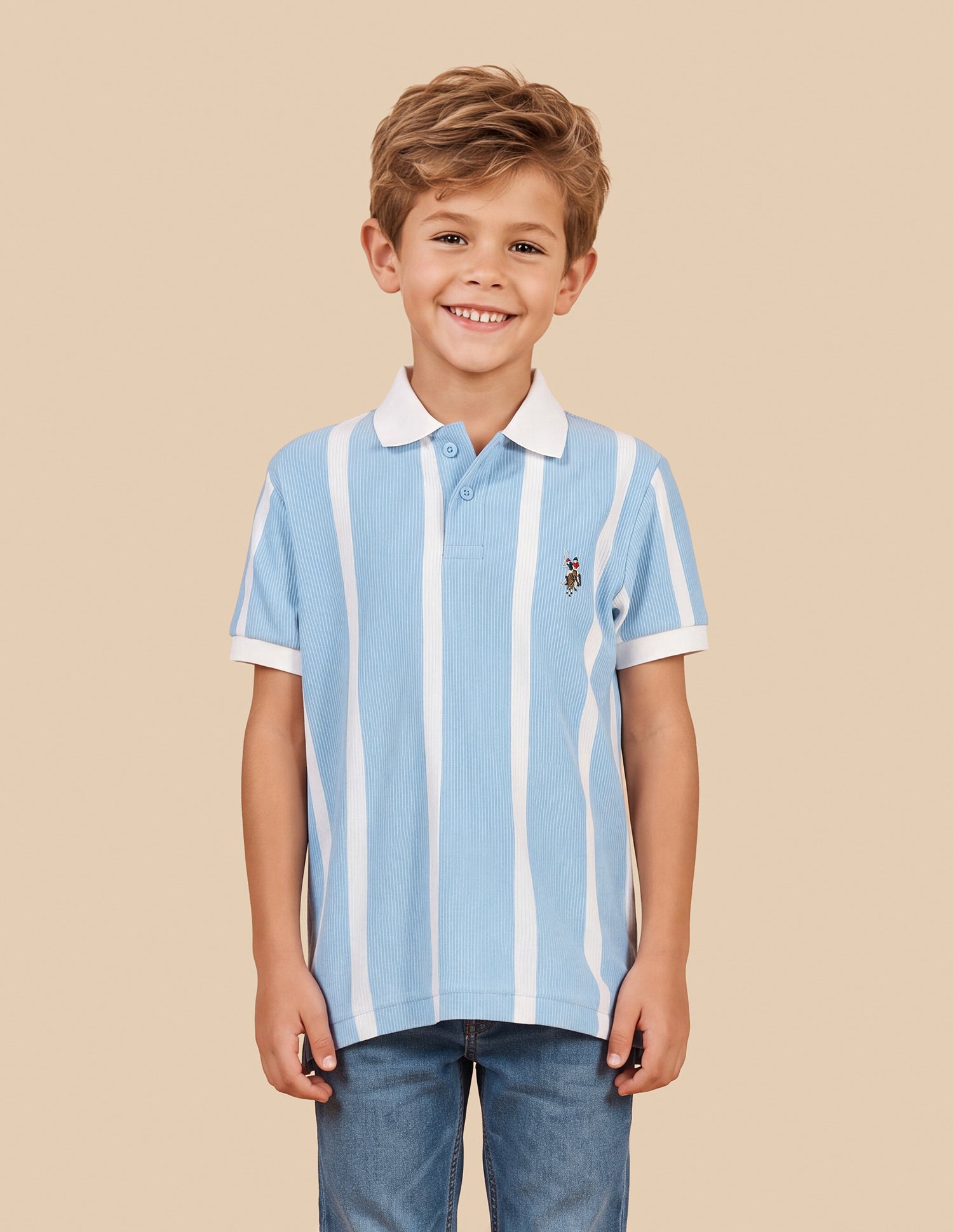 Vertical Striped Regular Fit Polo Shirt Light Blue - U.S. Polo Assn. India | Large