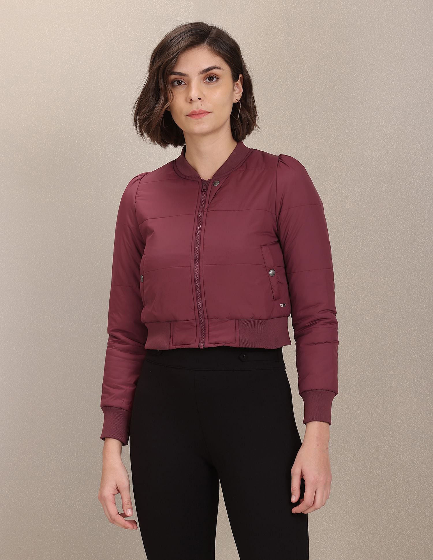 Solid Padded Cropped Bomber Jacket Wine - U.S. POLO ASSN. | Large