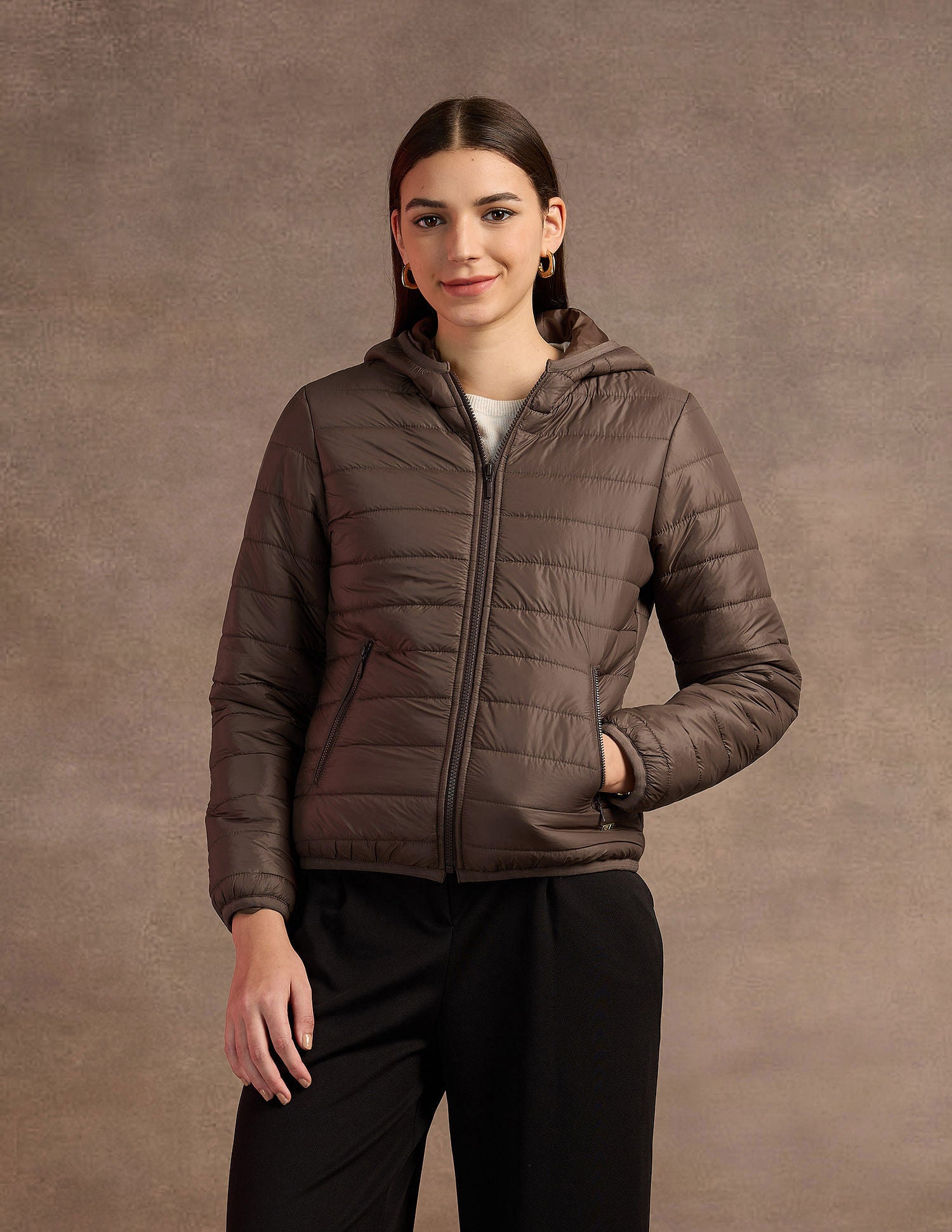 Hooded Nylon Puffer Jacket Brown - U.S. POLO ASSN. | Large