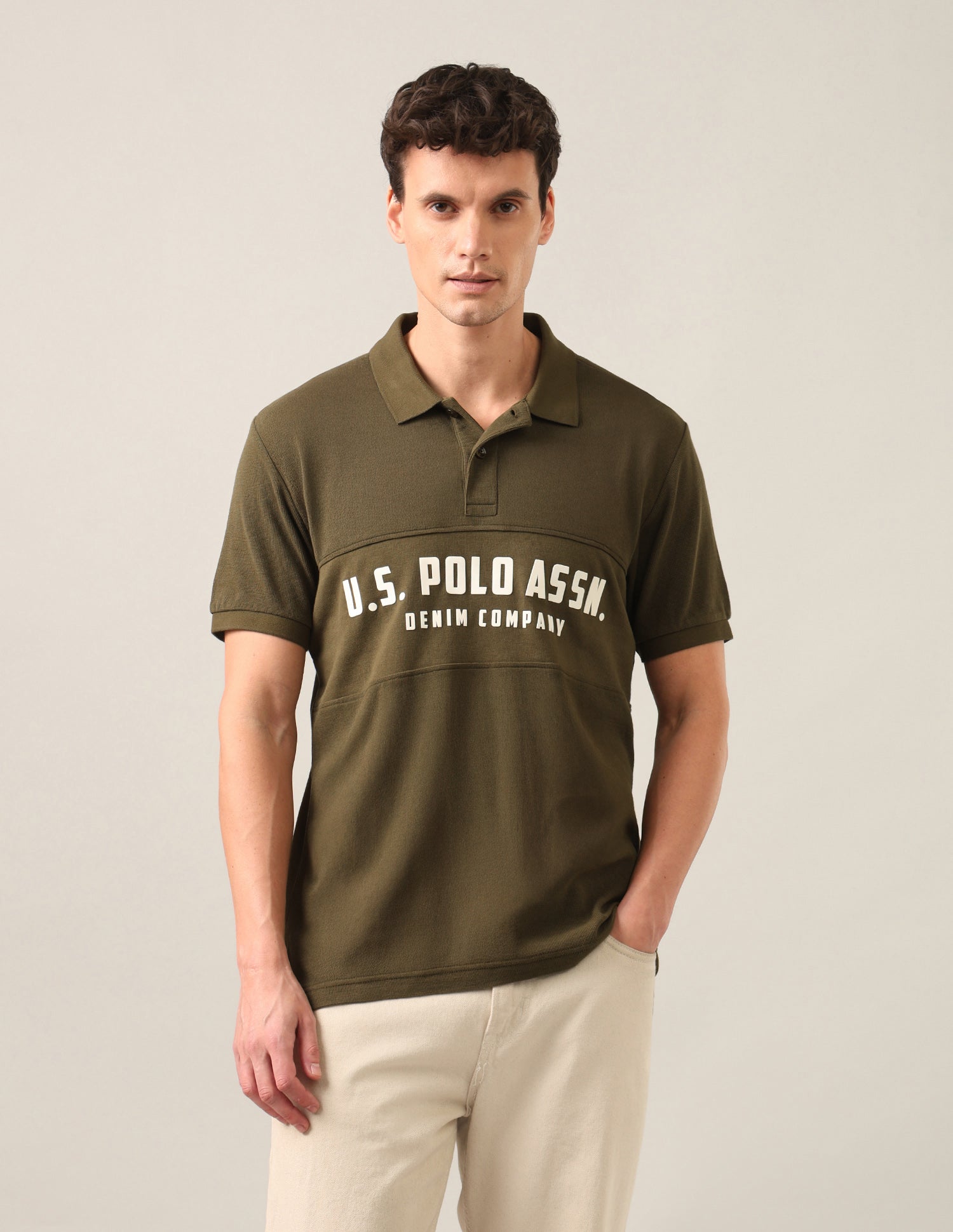 Brand Embossed Slim Fit Polo Shirt Olive - U.S. Polo Assn. India | Large