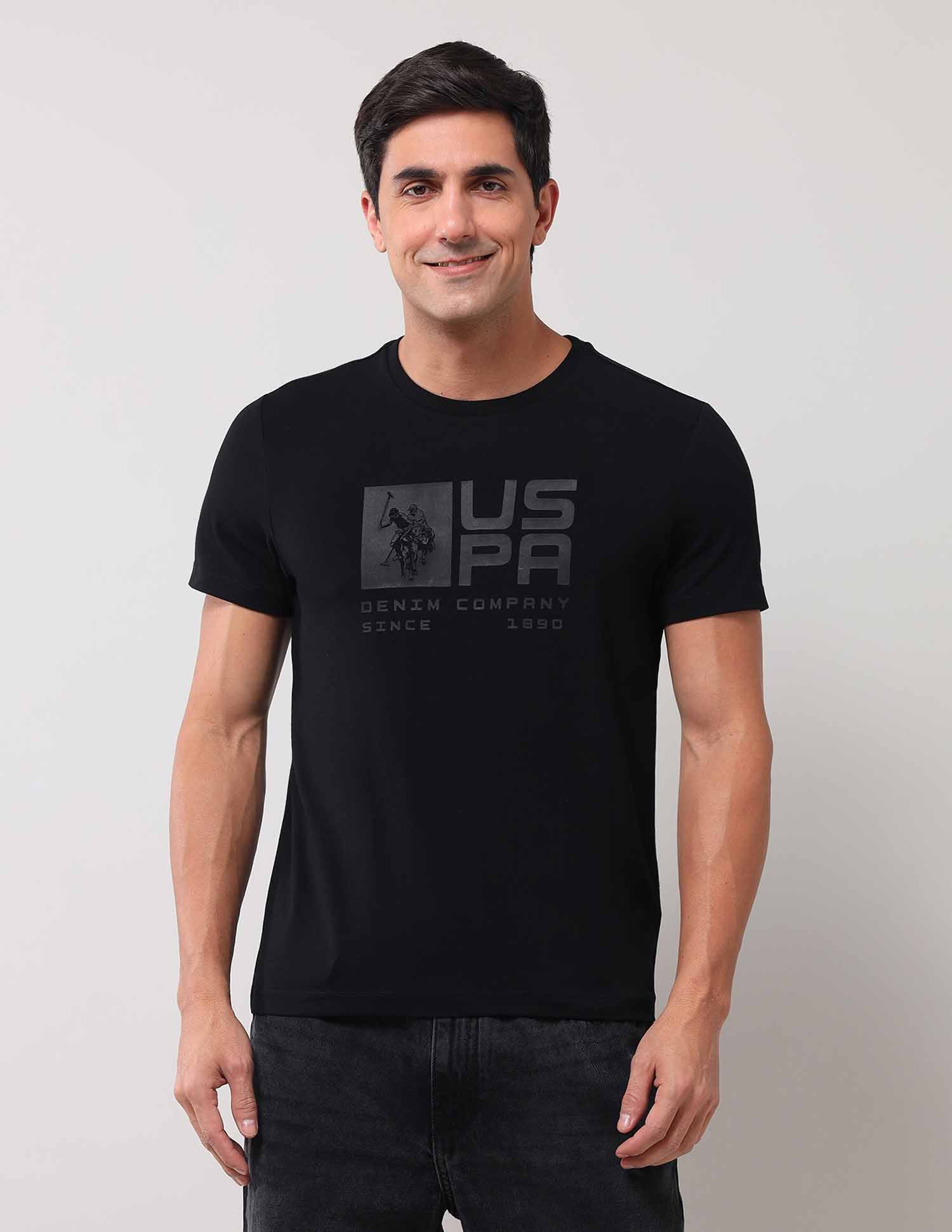 Brand Printed Muscle Fit T-Shirt Black - U.S. Polo Assn. India | Large