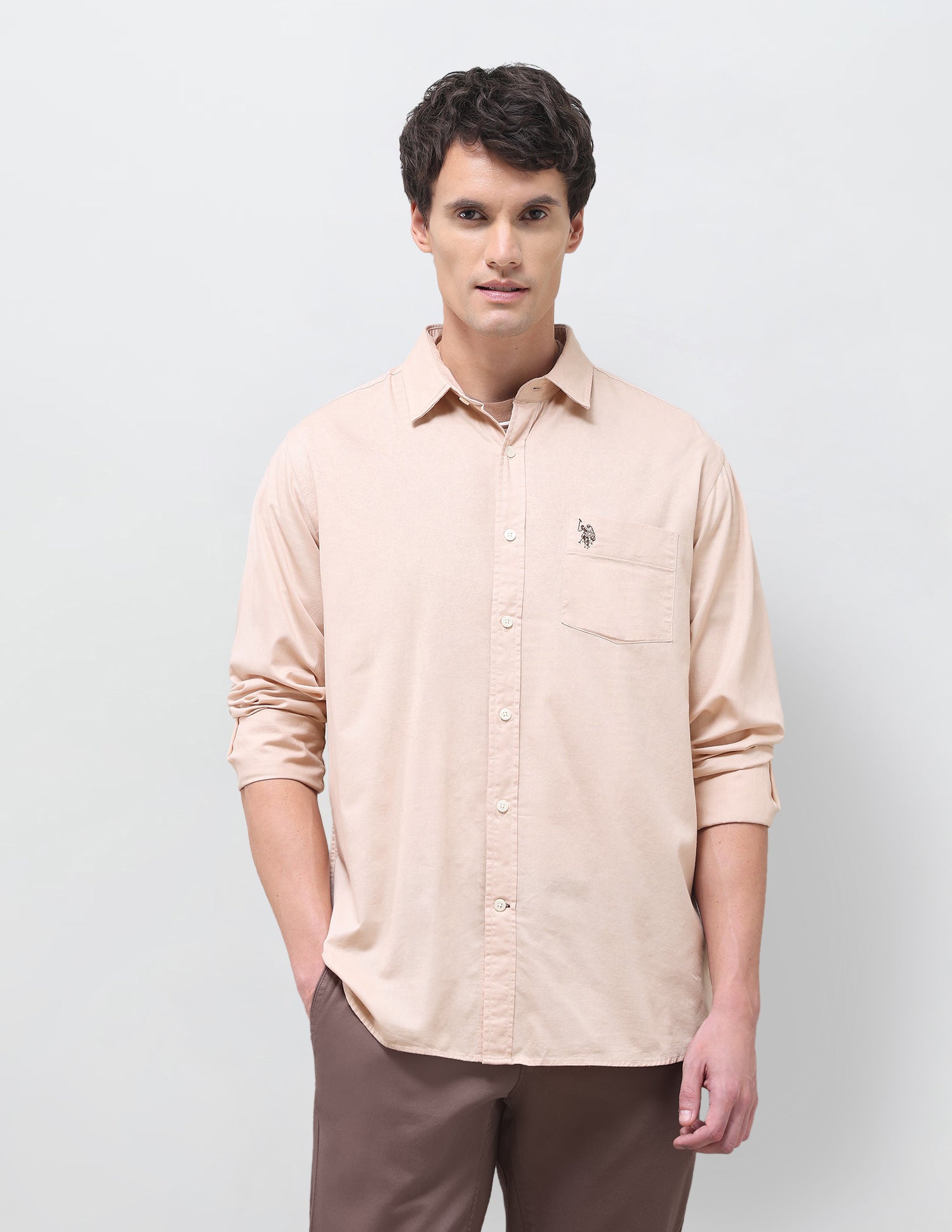 Twill Solid Shirt Beige - U.S. Polo Assn. India | Large