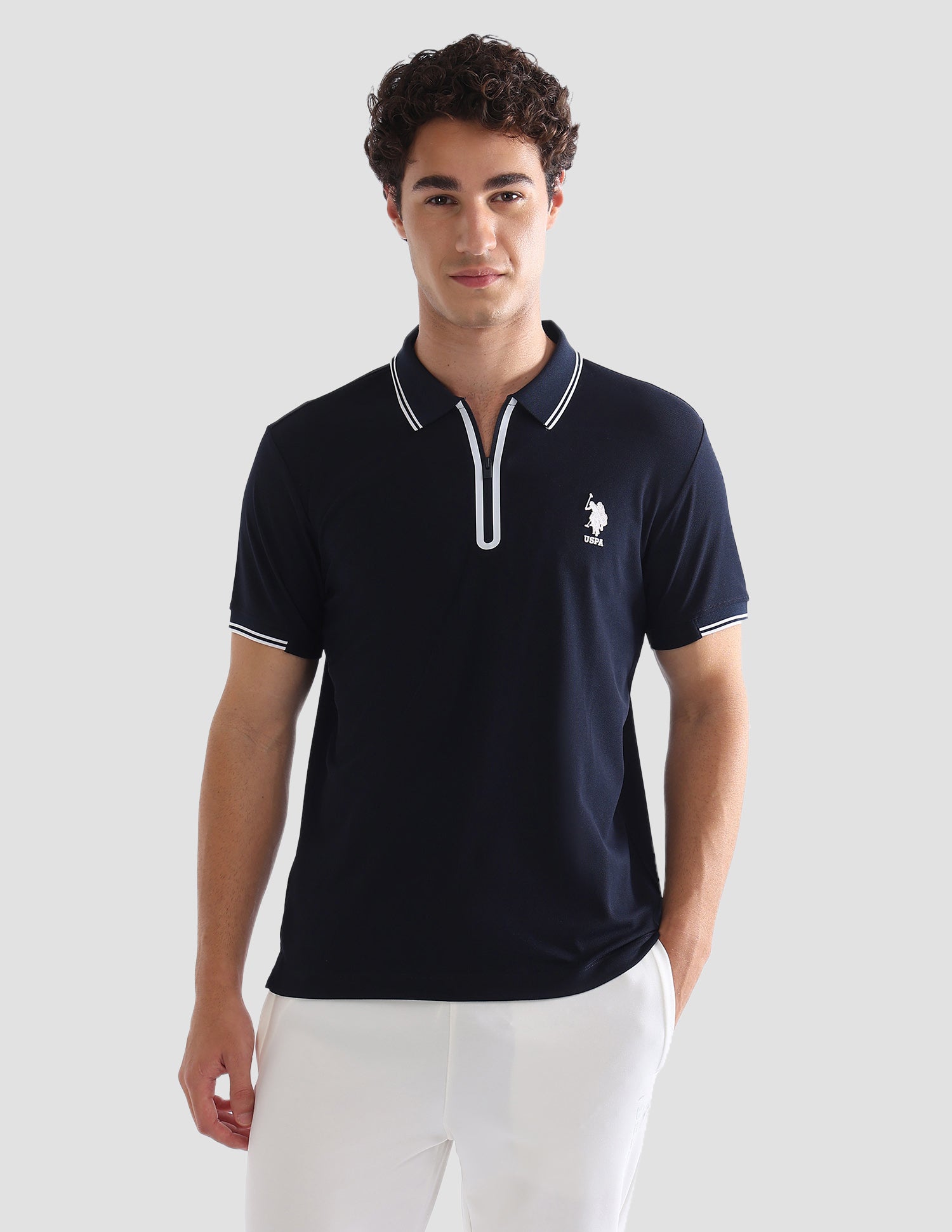 Solid Slim Fit Active Polo Shirt Navy - U.S. Polo Assn. India | Large