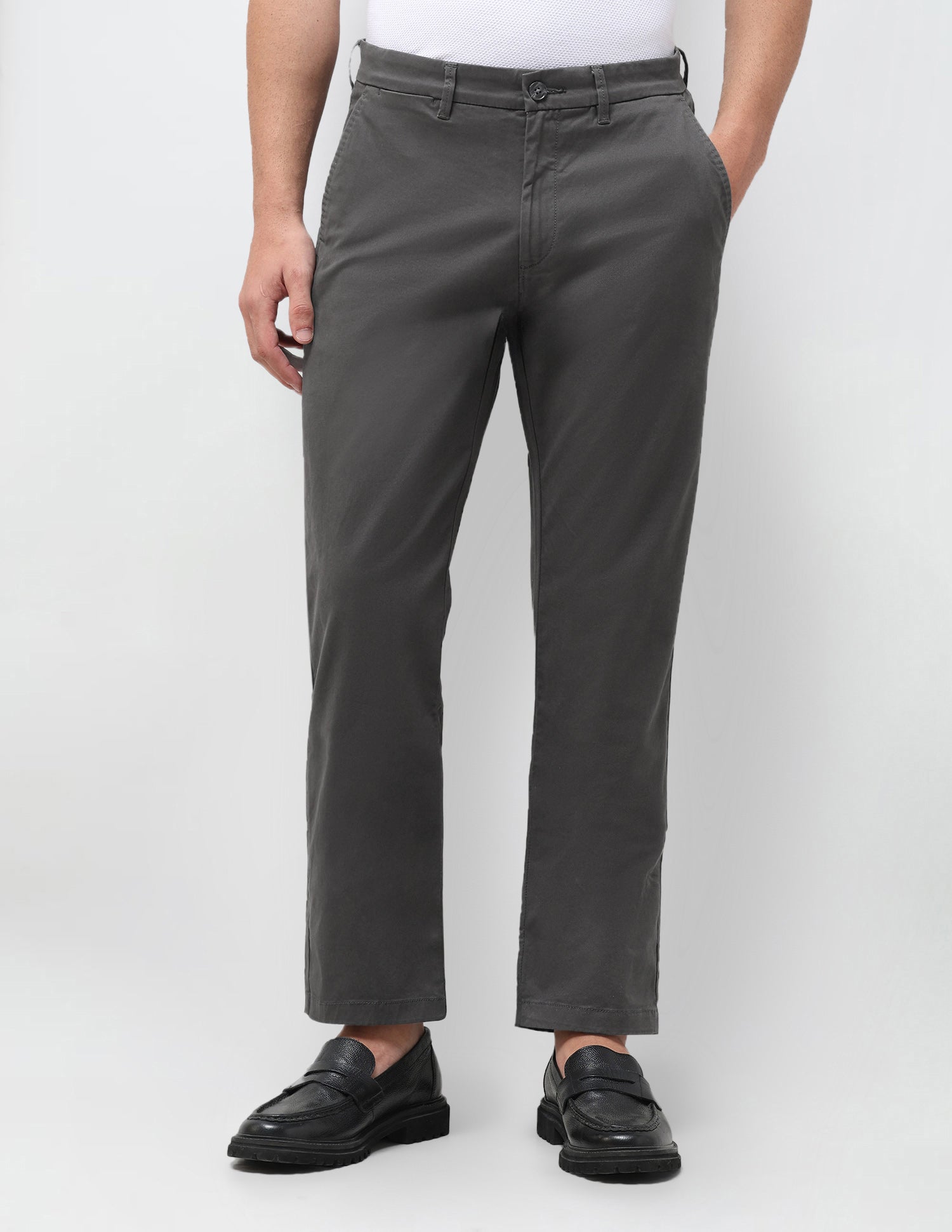 Straight Fit Satin Trousers Dark Grey - U.S. Polo Assn. India | Large