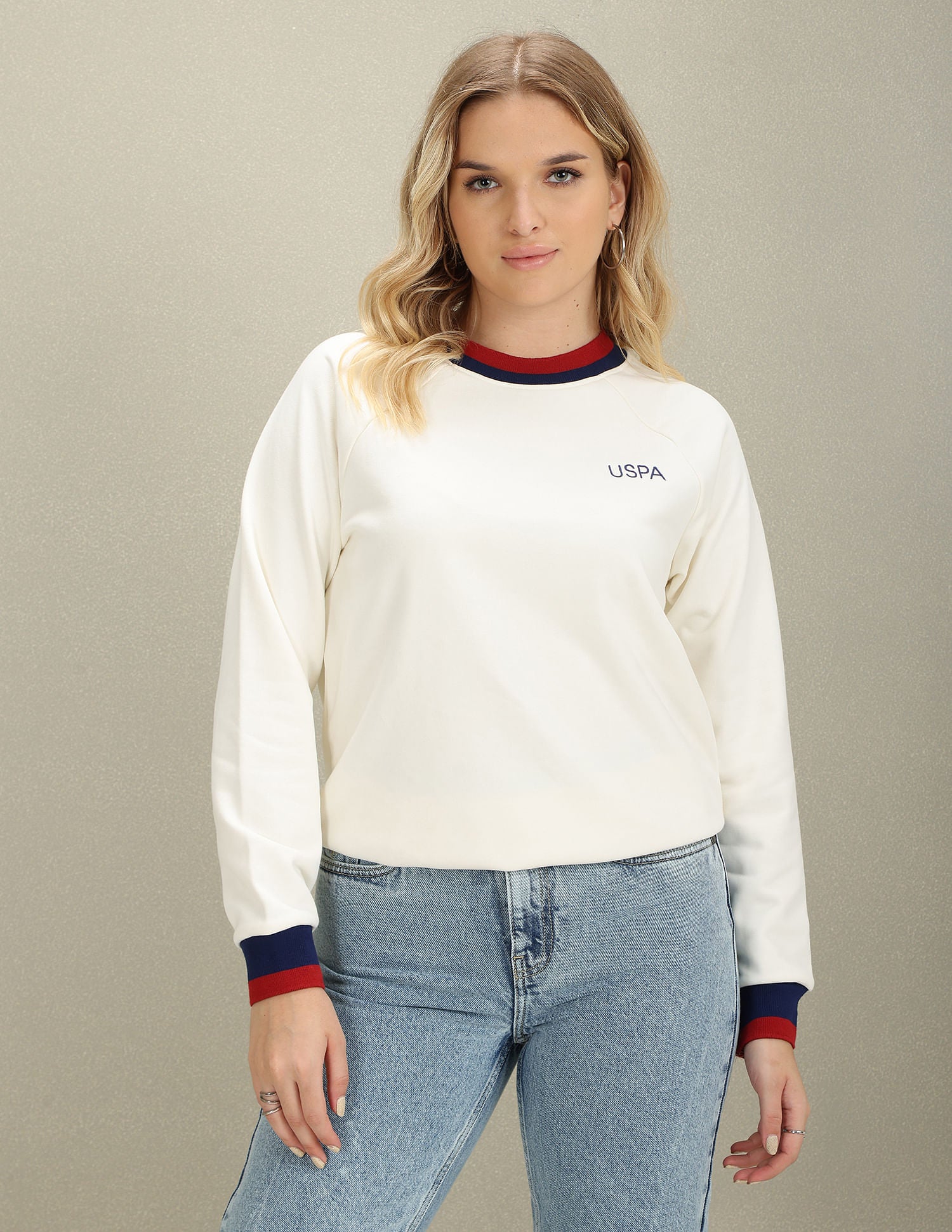Raglan Sleeve Embroidered Logo Sweatshirt Off White - U.S. POLO ASSN. | Large