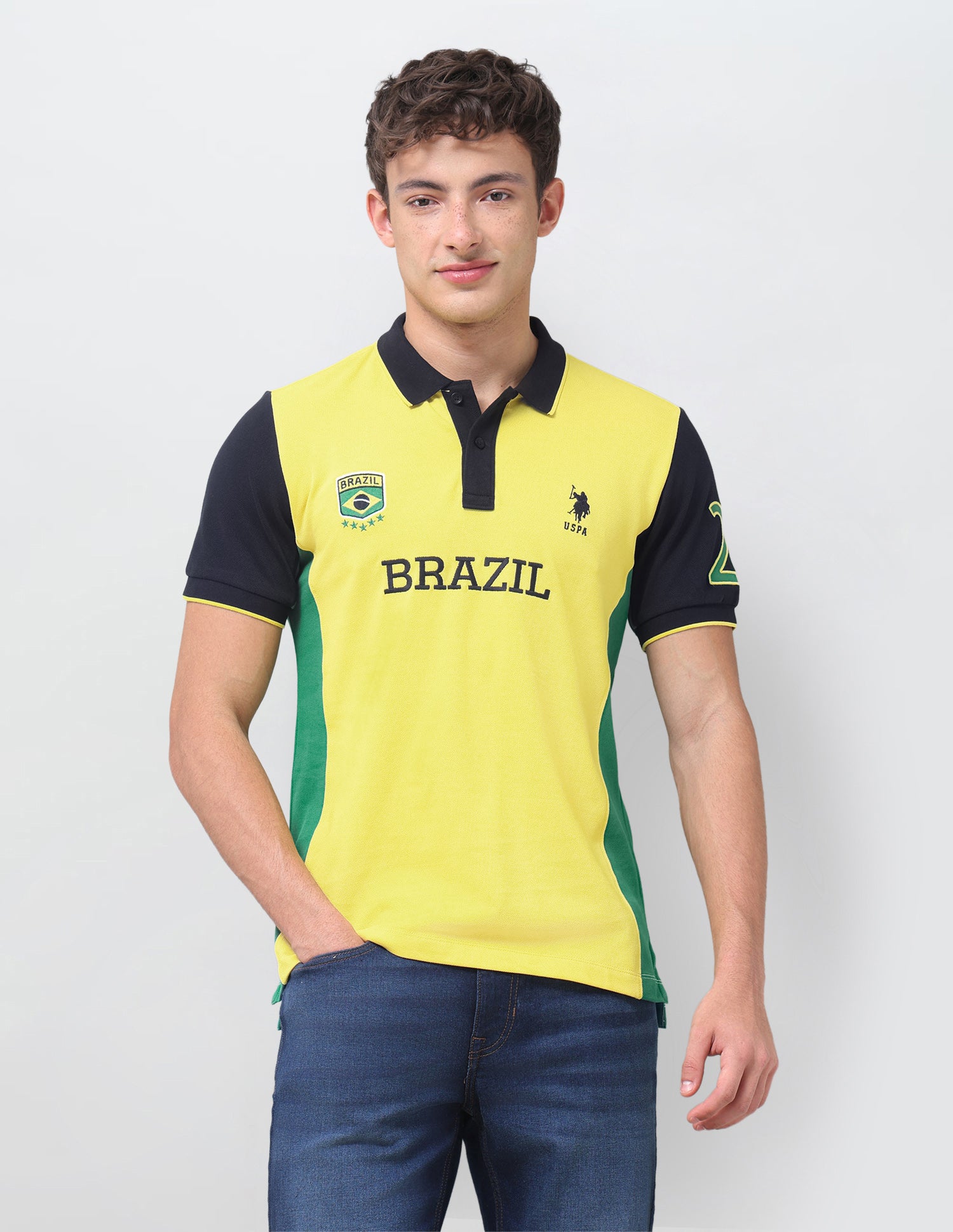 Colourblocked Slim Fit Polo Shirt Yellow - U.S. Polo Assn. India | Large
