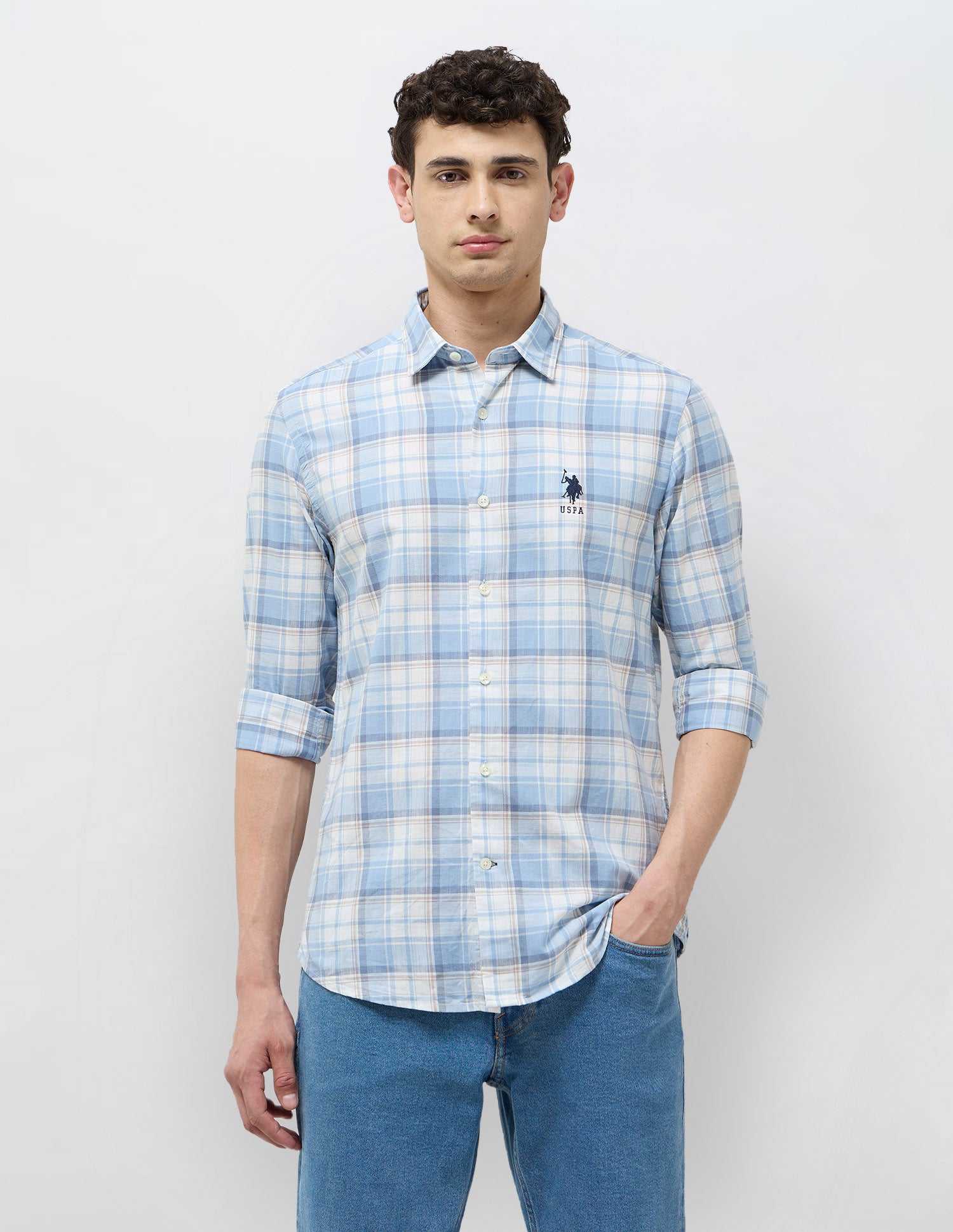 Tartan Checked Regular Fit Shirt Light Blue - U.S. POLO ASSN. | Large