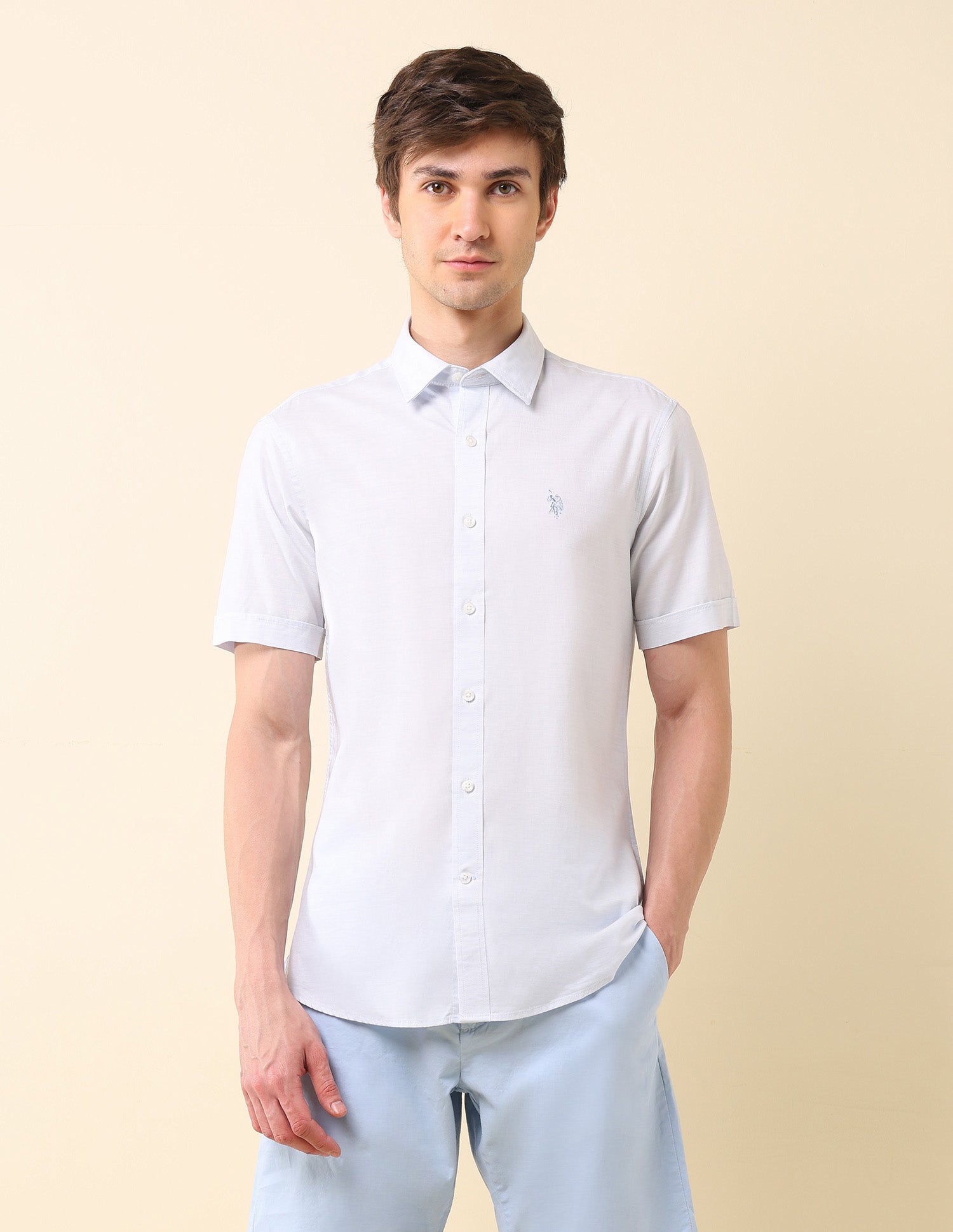 Pure Cotton Tailored Fit Shirt Light Blue - U.S. Polo Assn. India | Large