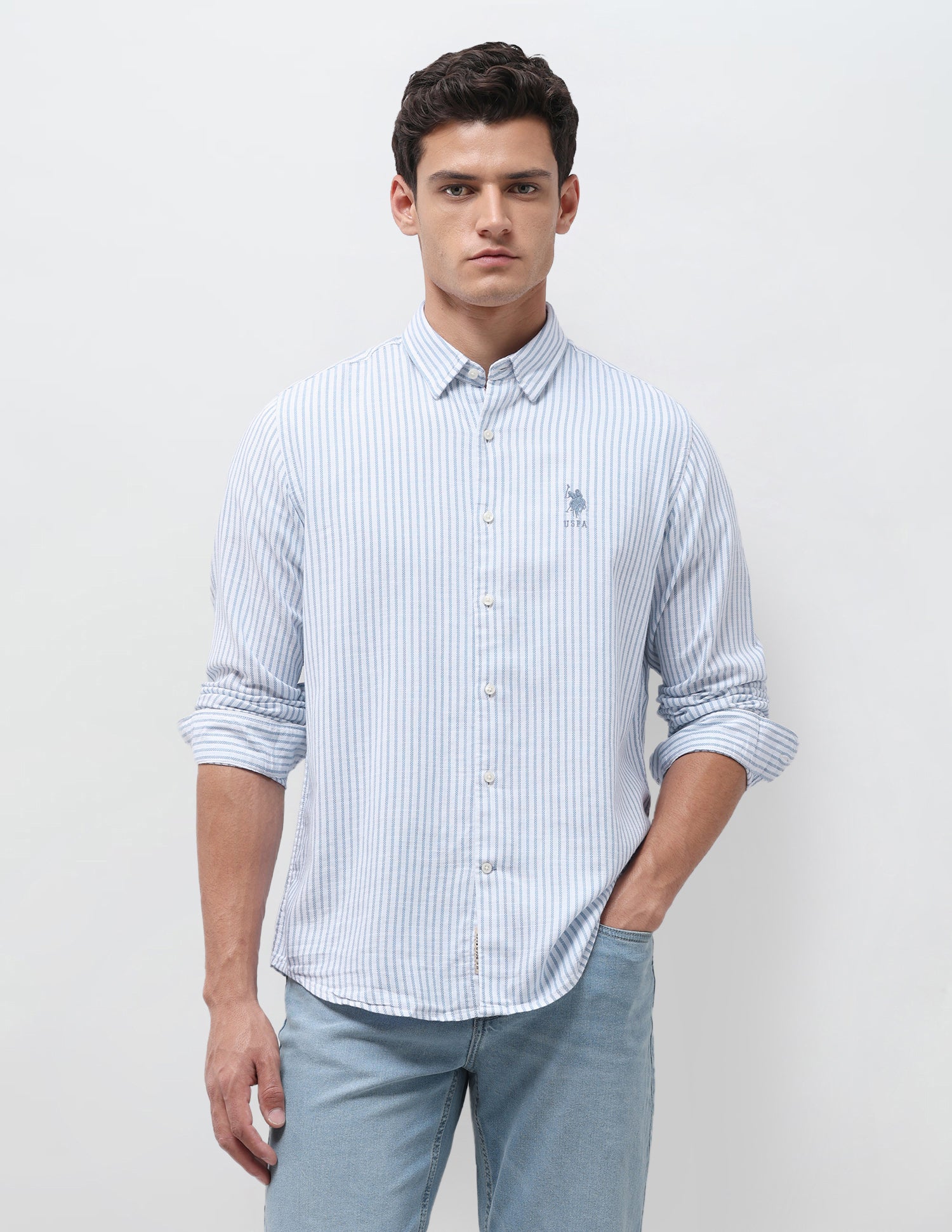 Vertical Striped Seersucker Shirt Blue - U.S. Polo Assn. India | Large