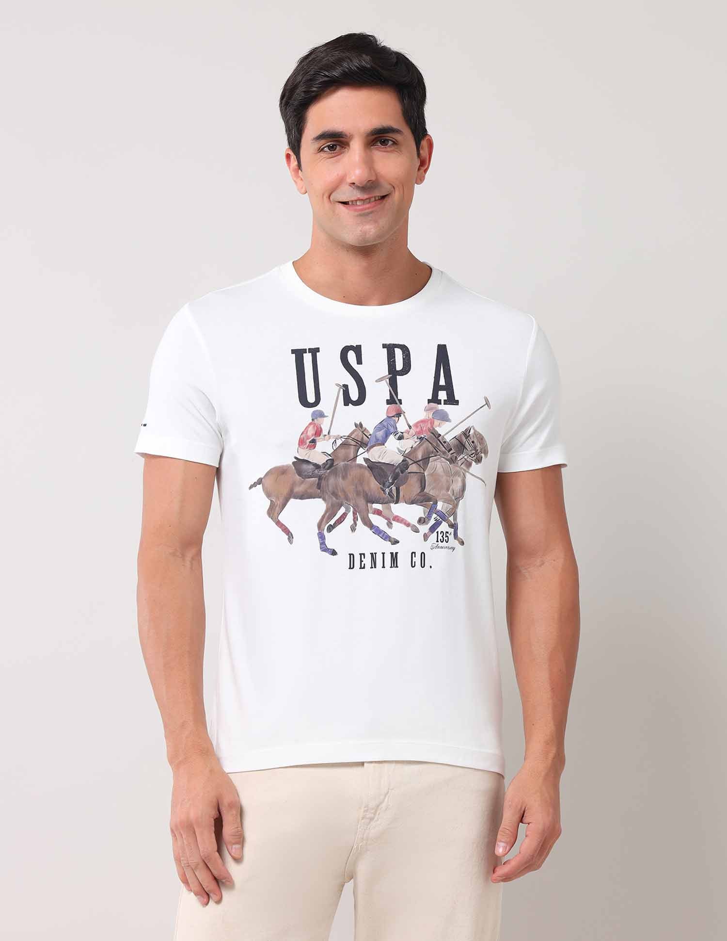 Brand Printed Muscle Fit T-Shirt Ivory - U.S. Polo Assn. India | Large