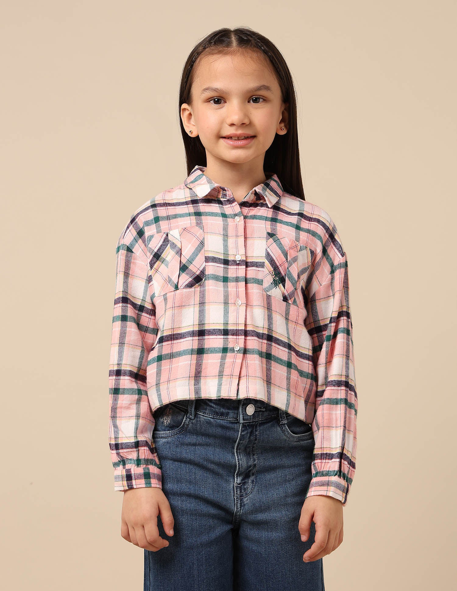 Girls Checked Regular Fit Top Pink - U.S. POLO ASSN. | Large