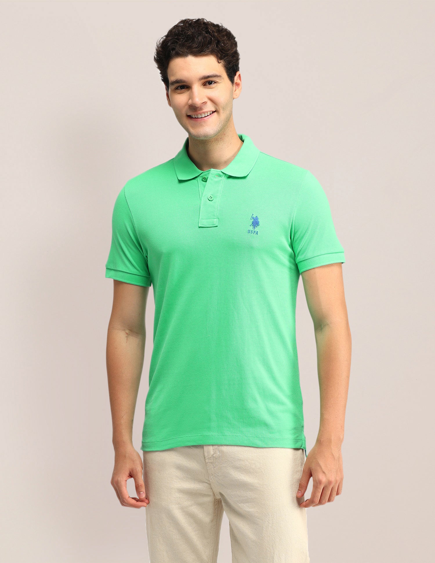 Textured Slim Fit Polo Shirt Green - U.S. Polo Assn. India | Large