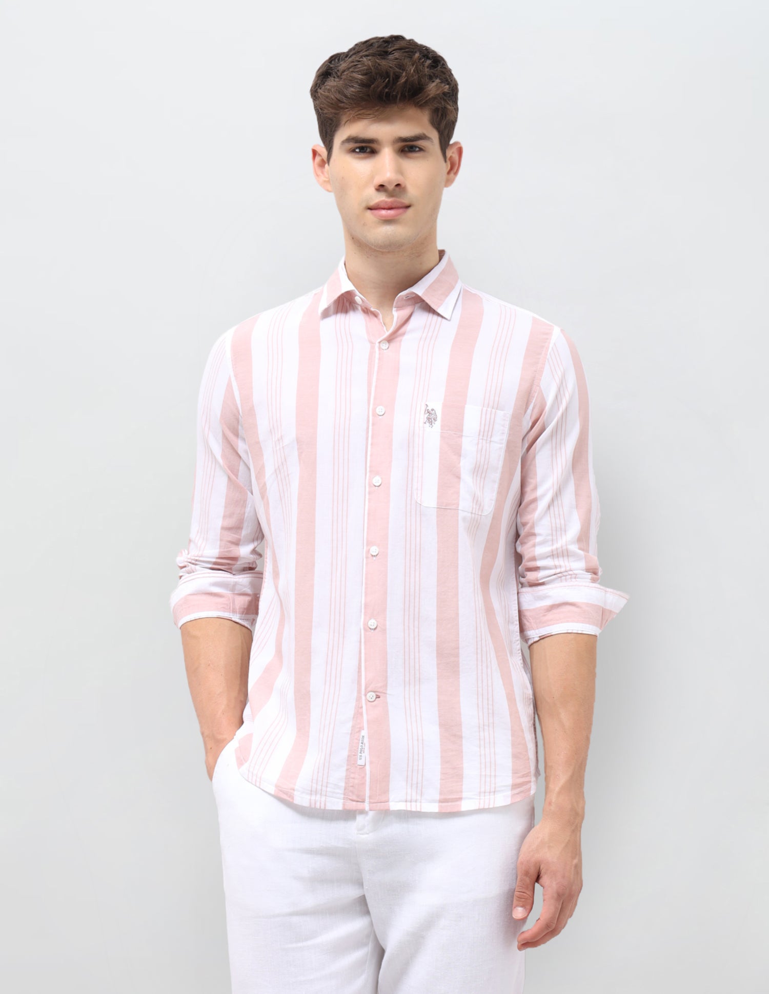 Vertical Striped Tailored Fit Shirt Pink - U.S. Polo Assn. India | Large