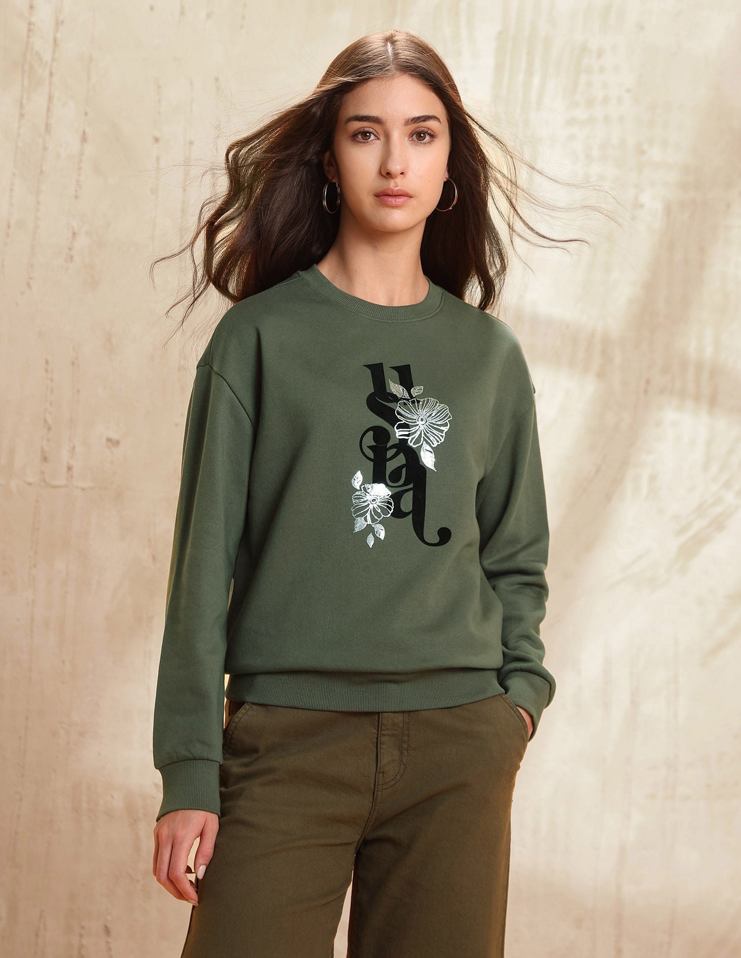 Drop Shoulder Brand Printed Sweatshirt Olive - U.S. POLO ASSN. | Large