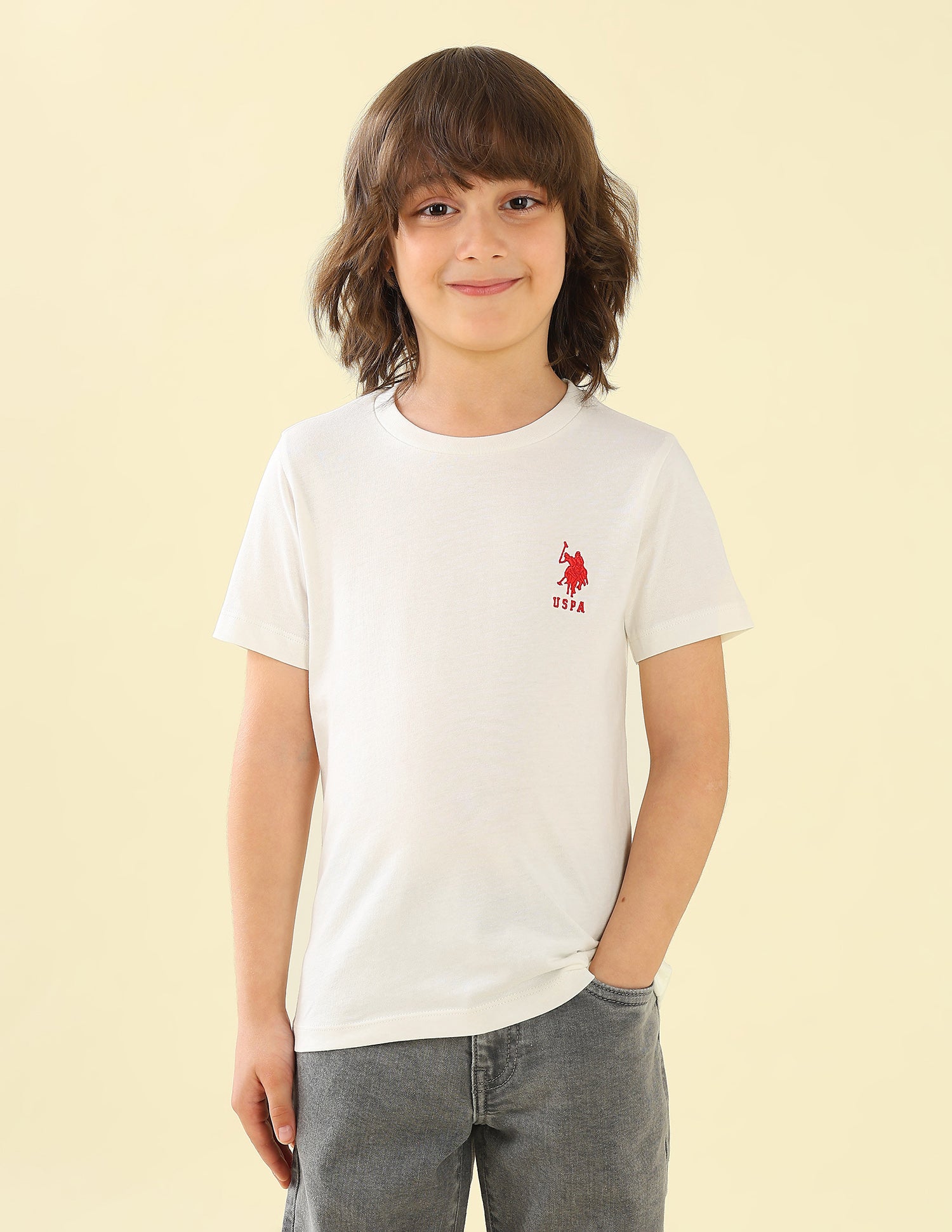 Solid Regular Fit T-Shirt Ivory - U.S. Polo Assn. India | Large
