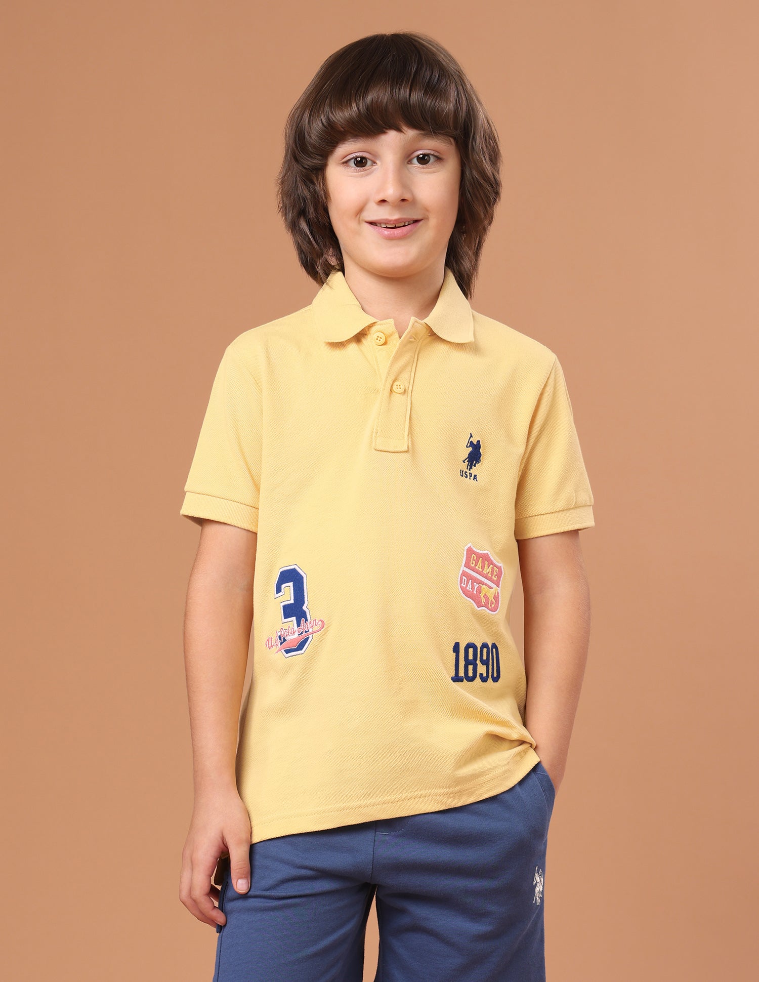 Brand Embroidered Applique Regular Fit Polo Shirt Mustard - U.S. Polo Assn. India | Large